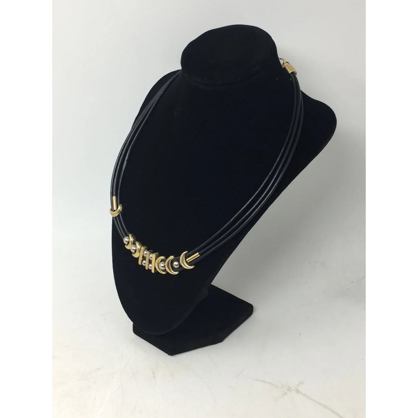 Women's Black Layered Rope Necklace with Gold and Silver Charms - A+ Stuff - necklace - A+ Stuff
