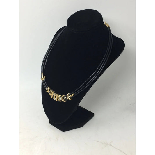Women's Black Layered Rope Necklace with Gold and Silver Charms - A+ Stuff - necklace - A+ Stuff