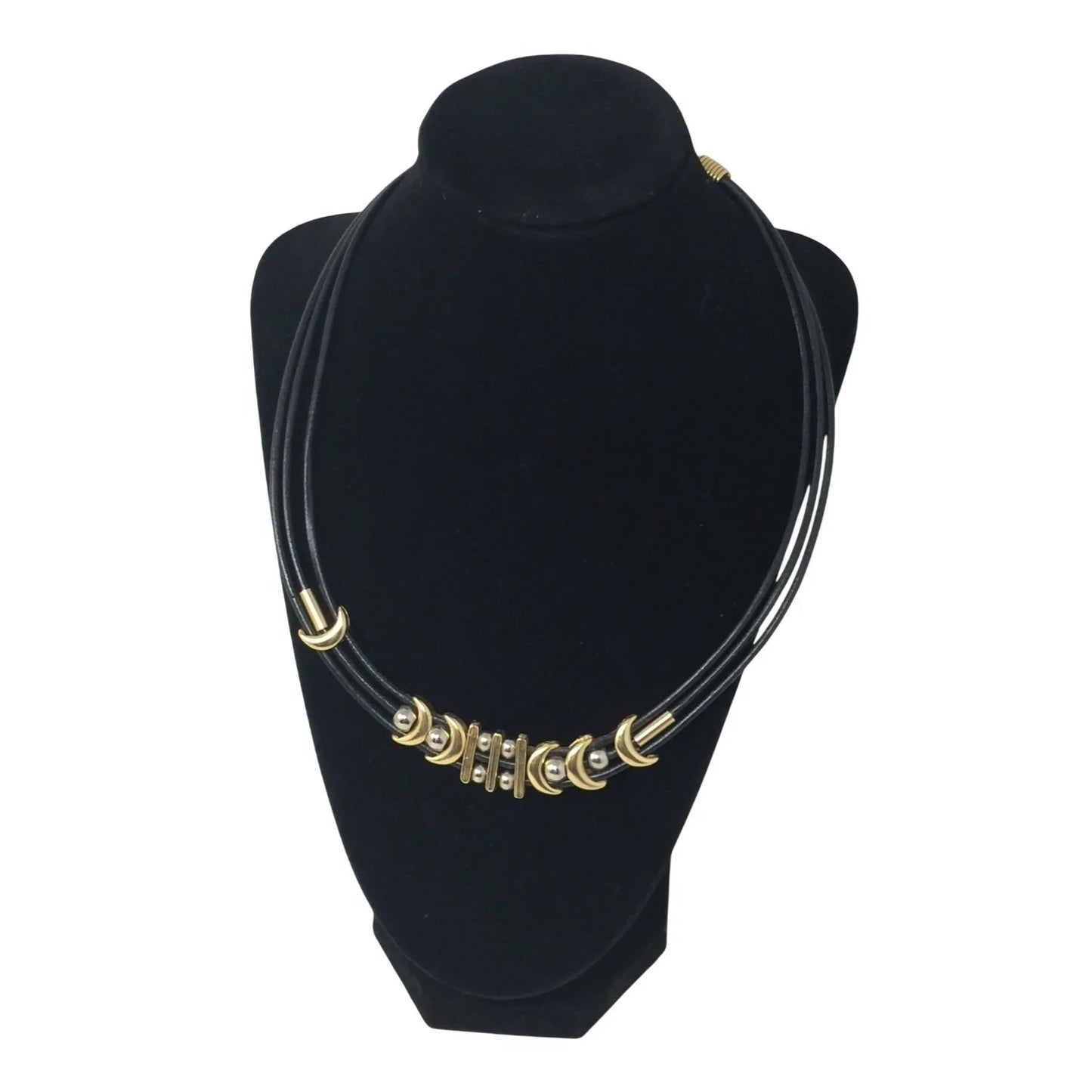 Women's Black Layered Rope Necklace with Gold and Silver Charms - A+ Stuff - necklace - A+ Stuff
