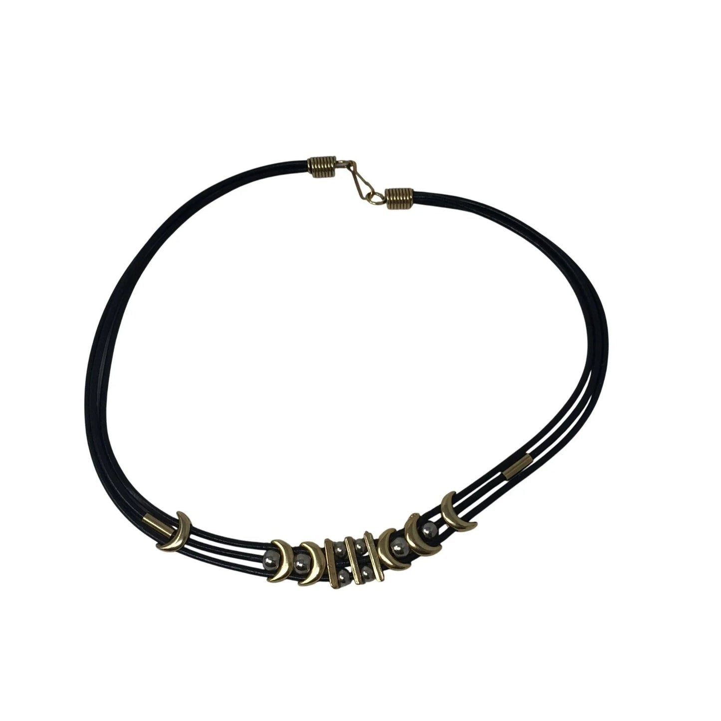 Women's Black Layered Rope Necklace with Gold and Silver Charms - A+ Stuff - necklace - A+ Stuff