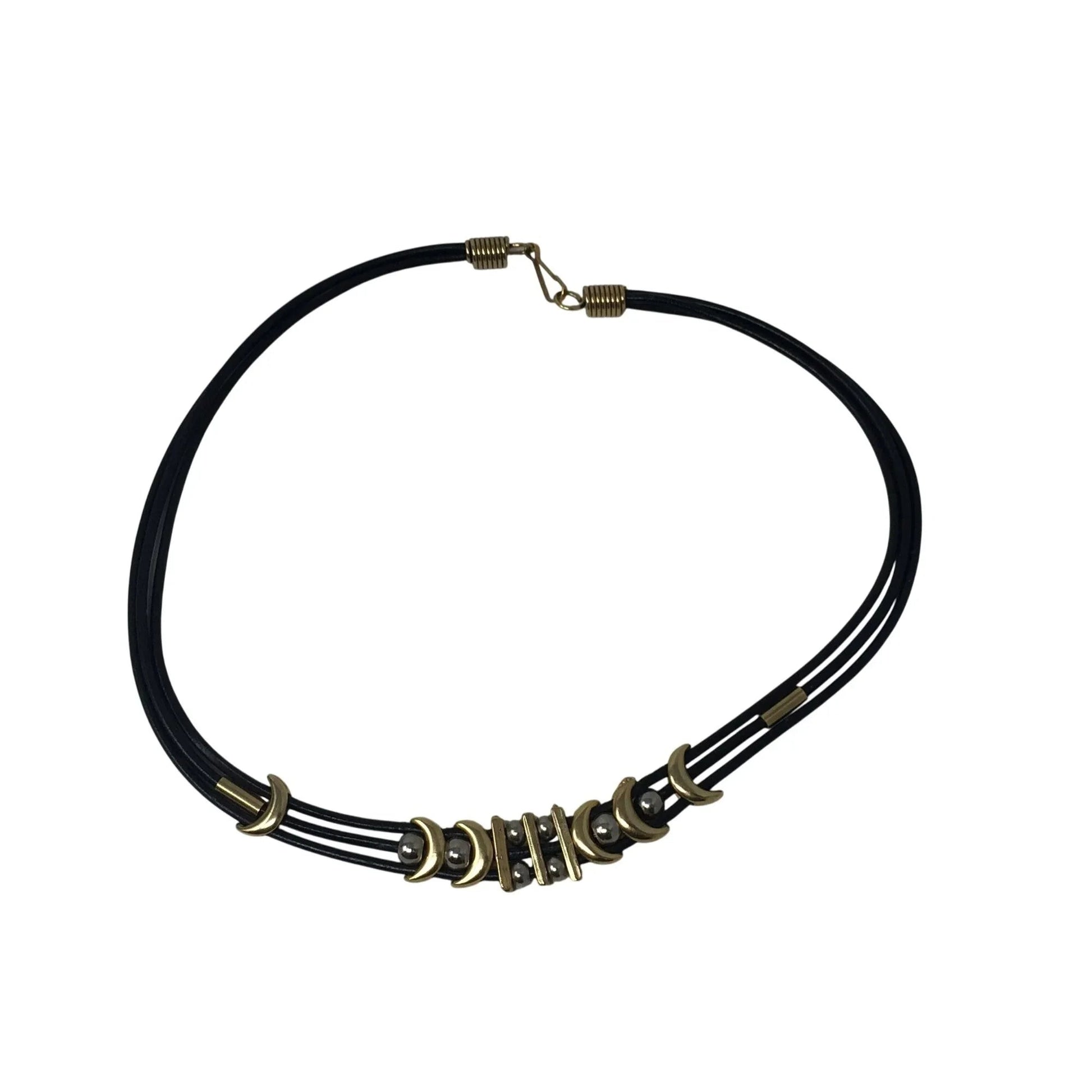 Women's Black Layered Rope Necklace with Gold and Silver Charms - A+ Stuff - necklace - A+ Stuff