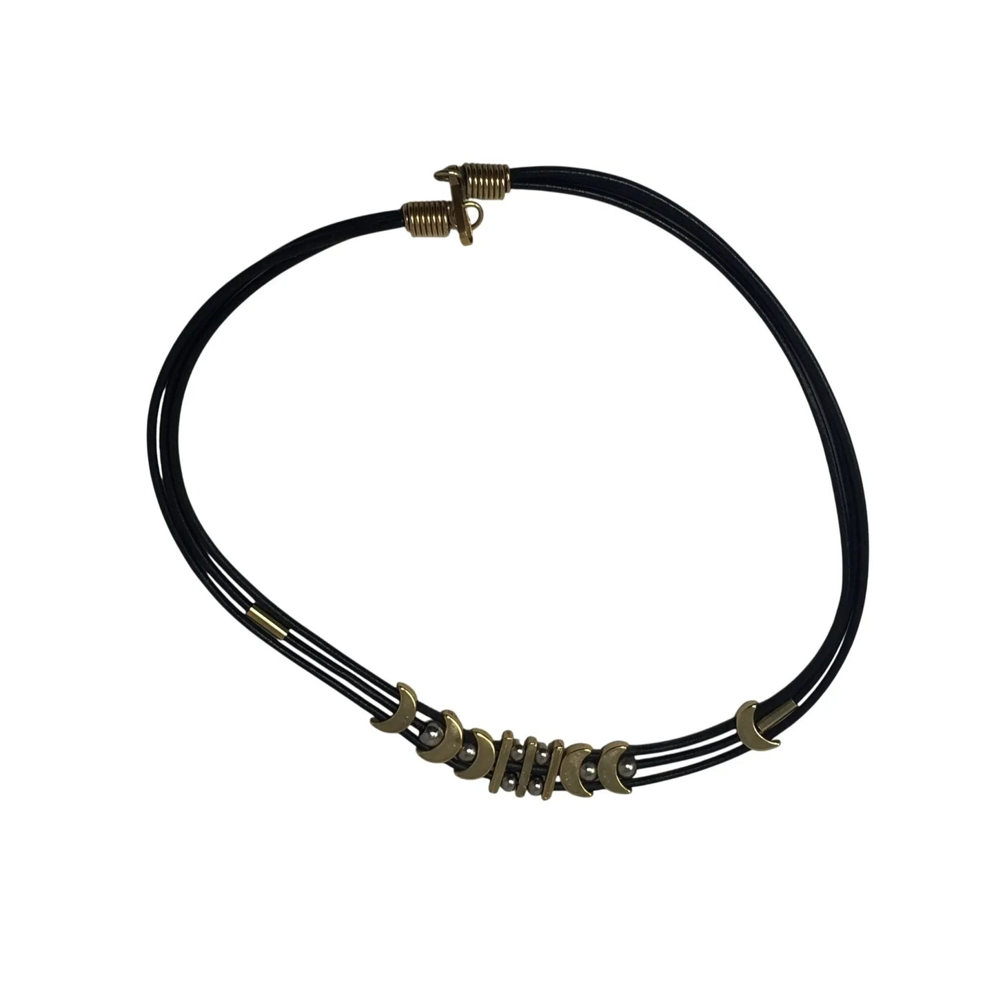 Women's Black Layered Rope Necklace with Gold and Silver Charms - A+ Stuff - necklace - A+ Stuff