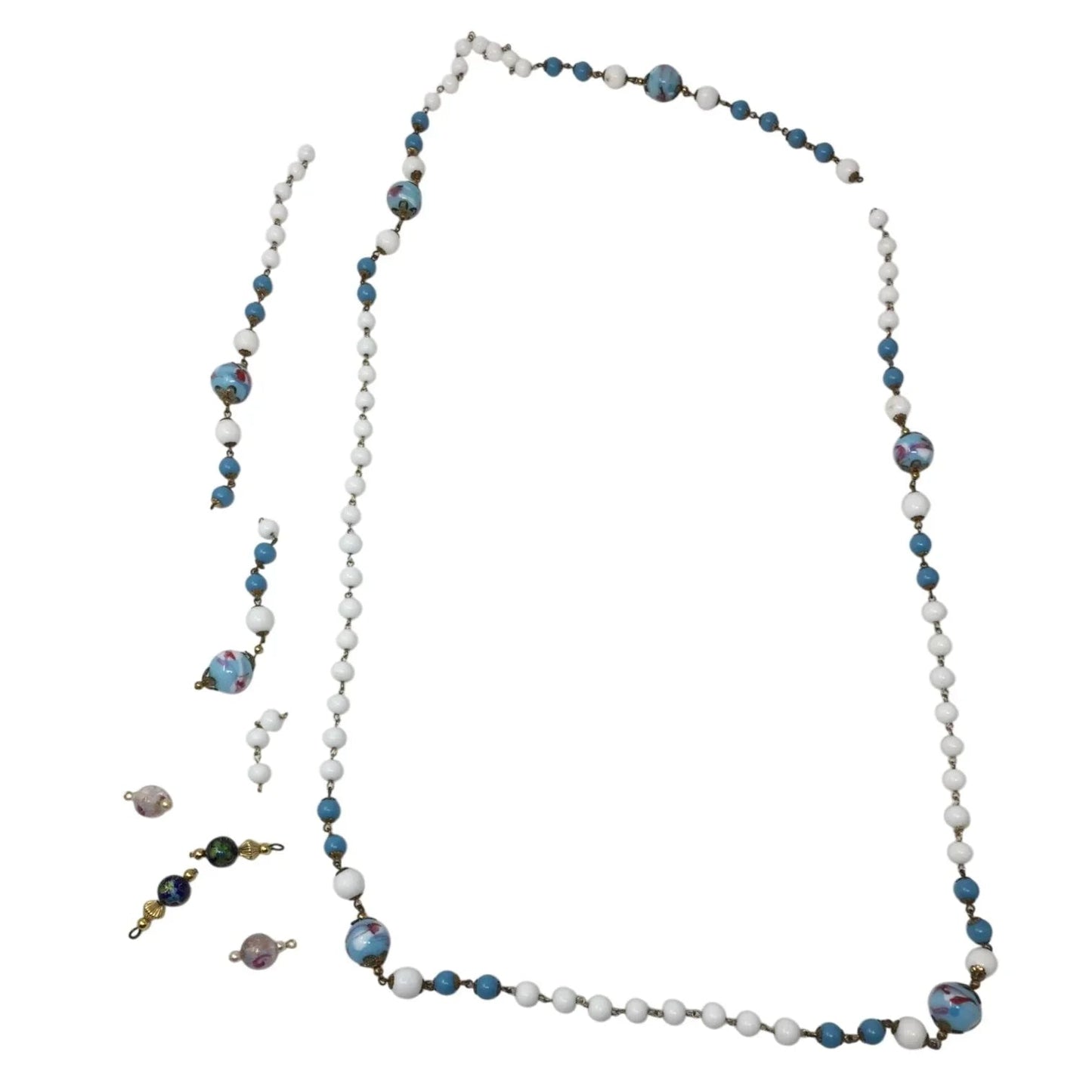 Women's Blue and White Beaded Necklace and Extra Beads/Pieces - A+ Stuff - Necklace - A+ Stuff