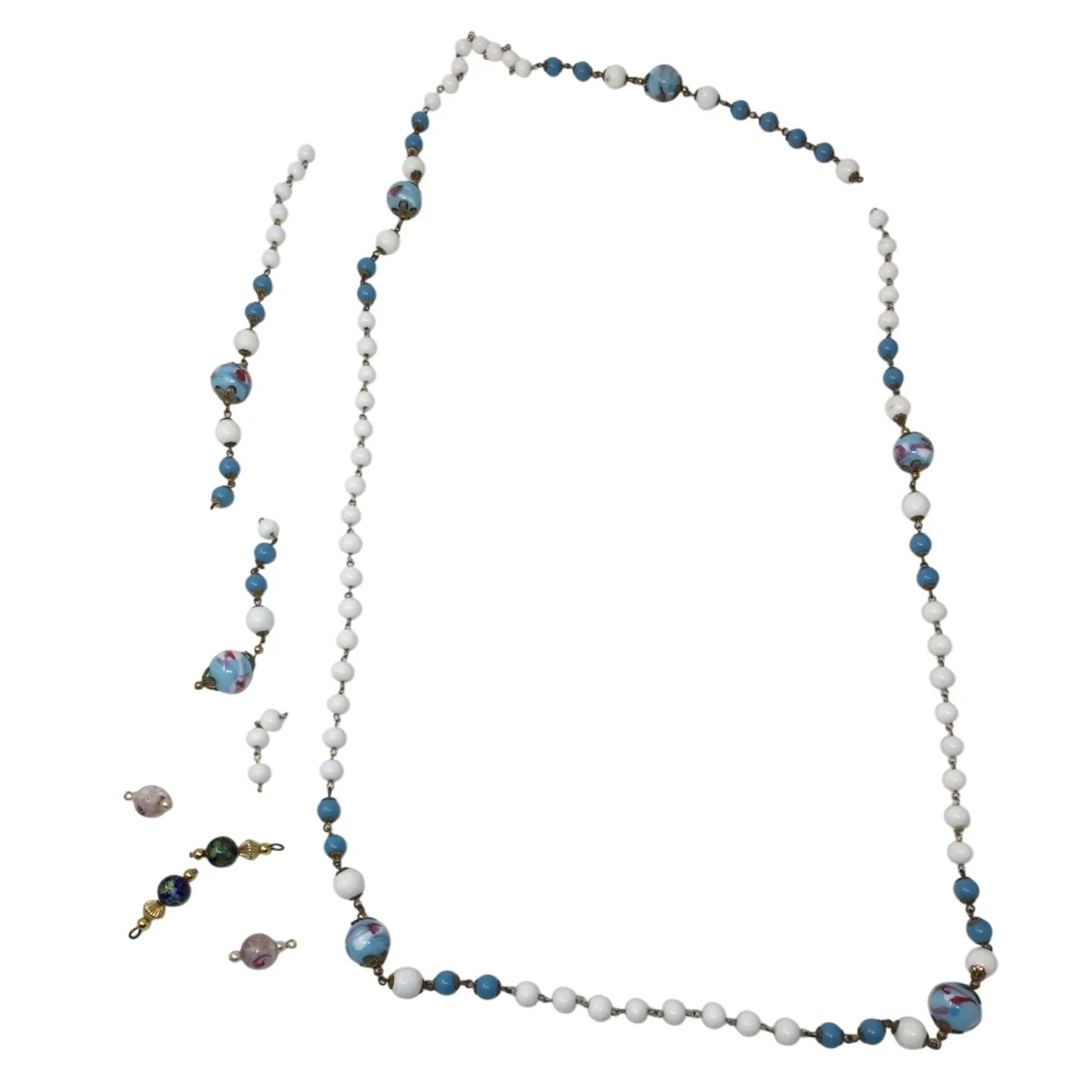 Women's Blue and White Beaded Necklace and Extra Beads/Pieces - A+ Stuff - Necklace - A+ Stuff