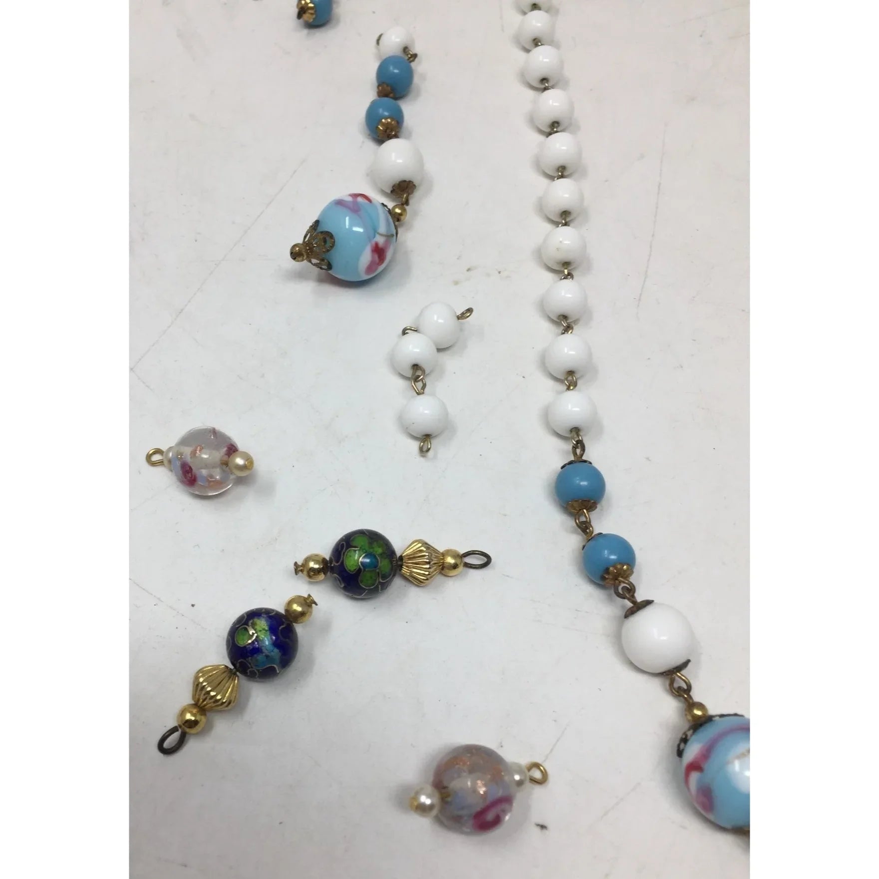 Women's Blue and White Beaded Necklace and Extra Beads/Pieces - A+ Stuff - Necklace - A+ Stuff