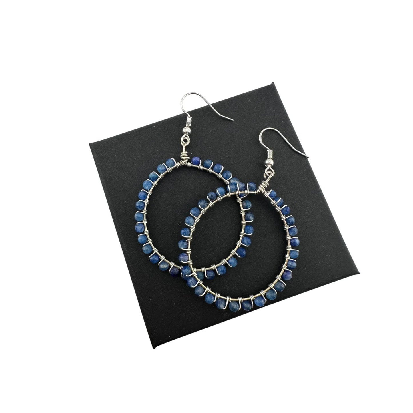 Womens Blue & Silver Hoop Earrings with Green Jewelry Pouch - A+ Stuff - Earrings - A+ Stuff