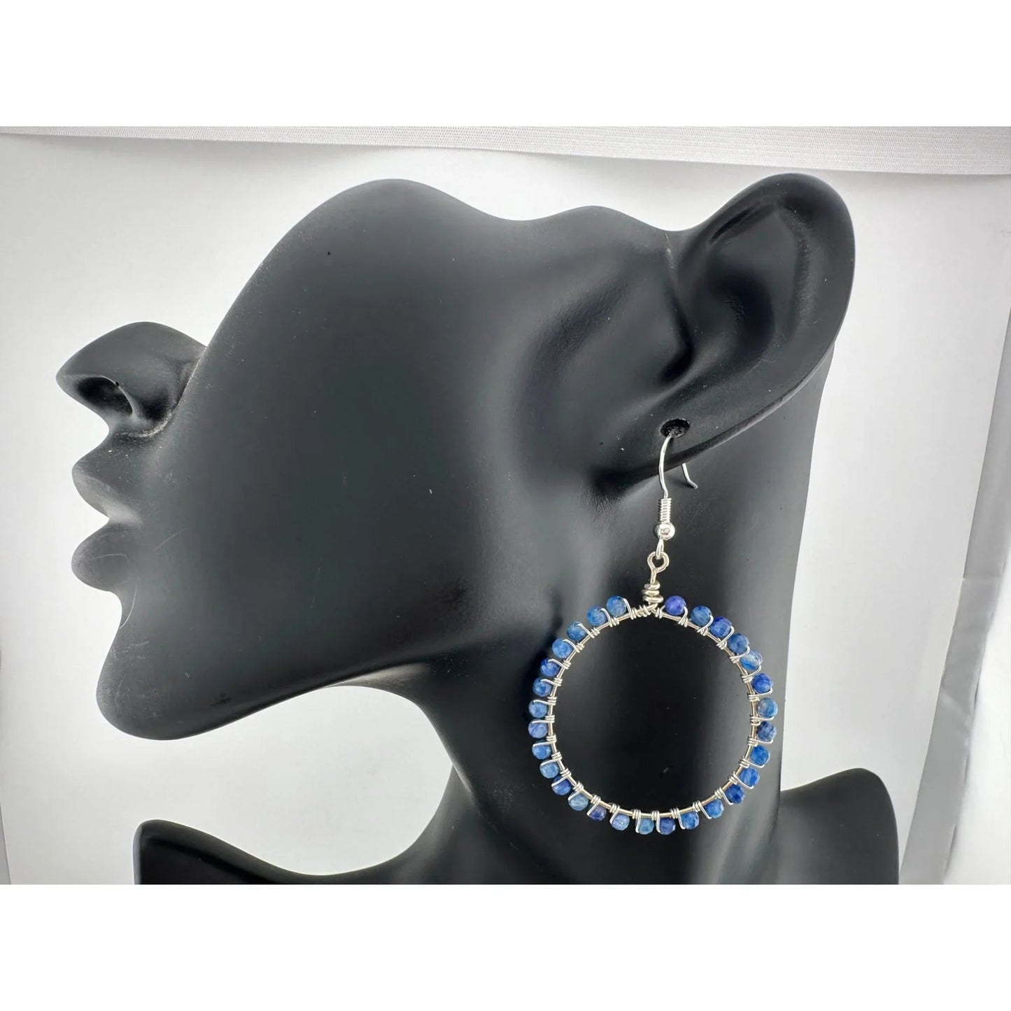 Womens Blue & Silver Hoop Earrings with Green Jewelry Pouch - A+ Stuff - Earrings - A+ Stuff