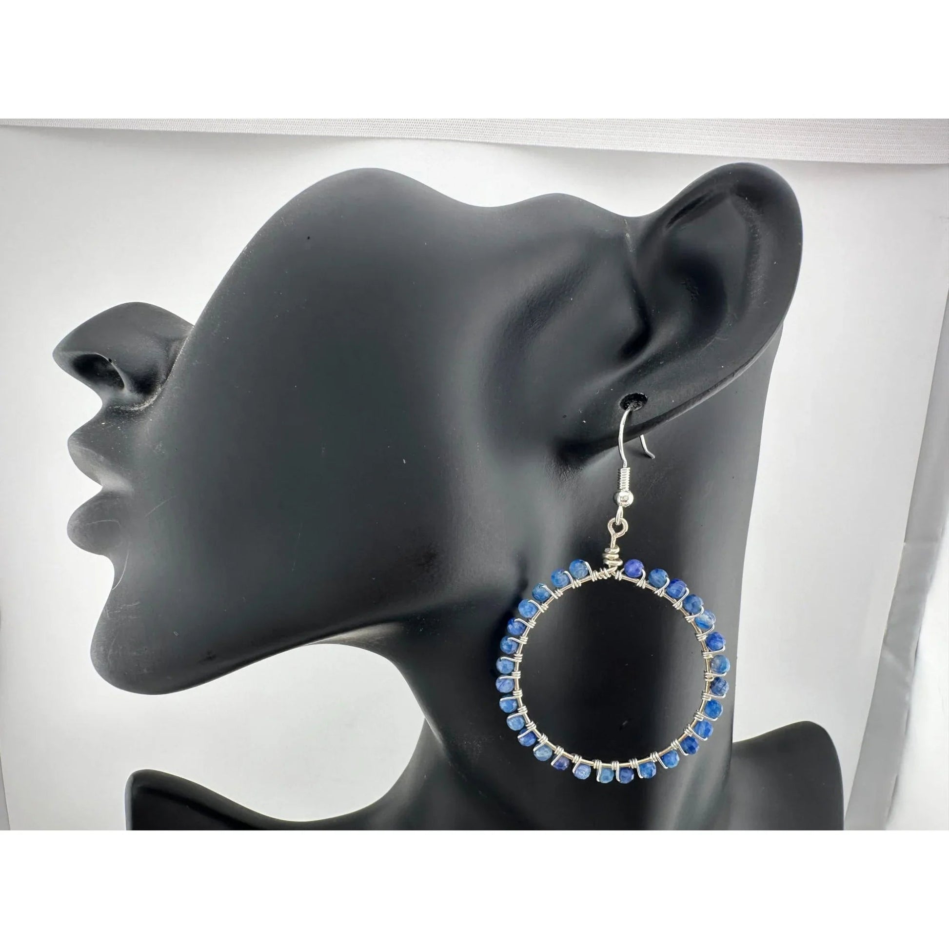 Womens Blue & Silver Hoop Earrings with Green Jewelry Pouch - A+ Stuff - Earrings - A+ Stuff