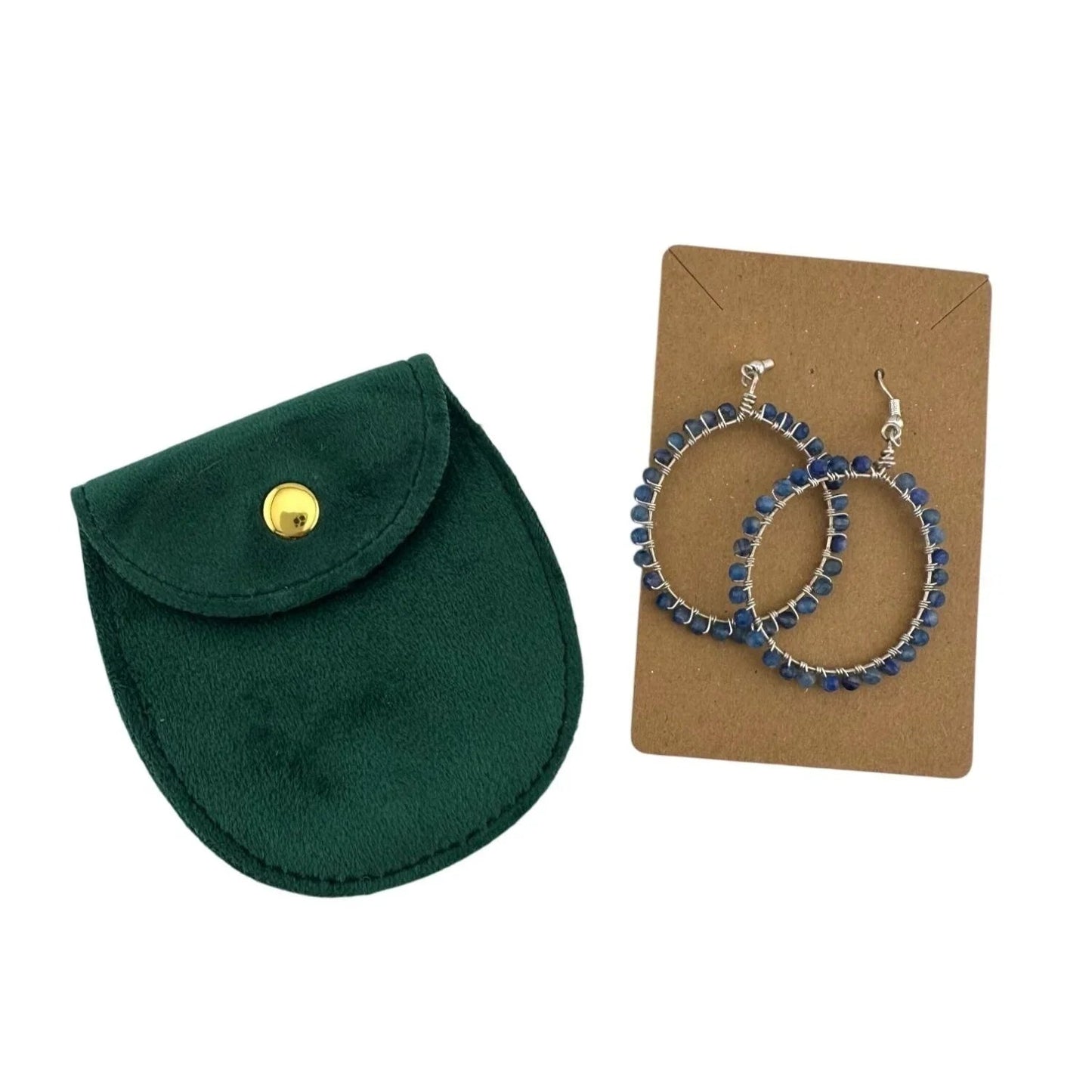 Womens Blue & Silver Hoop Earrings with Green Jewelry Pouch - A+ Stuff - Earrings - A+ Stuff