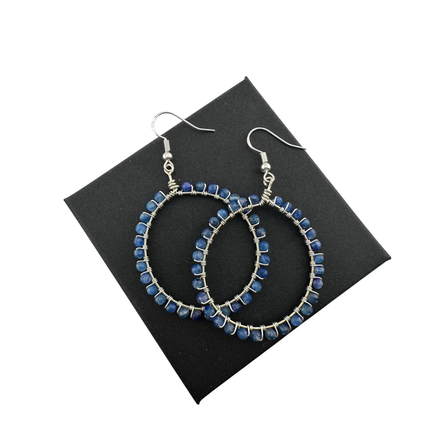 Womens Blue & Silver Hoop Earrings with Green Jewelry Pouch - A+ Stuff - Earrings - A+ Stuff
