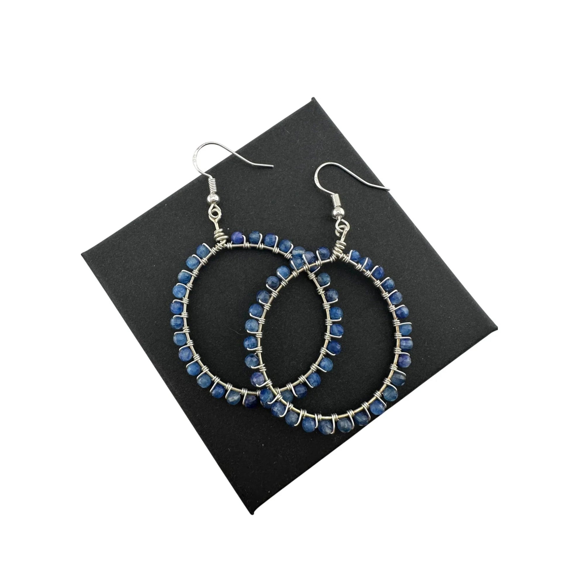 Womens Blue & Silver Hoop Earrings with Green Jewelry Pouch - A+ Stuff - Earrings - A+ Stuff