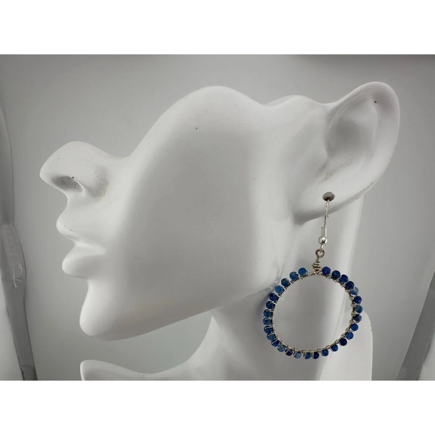 Womens Blue & Silver Hoop Earrings with Green Jewelry Pouch - A+ Stuff - Earrings - A+ Stuff