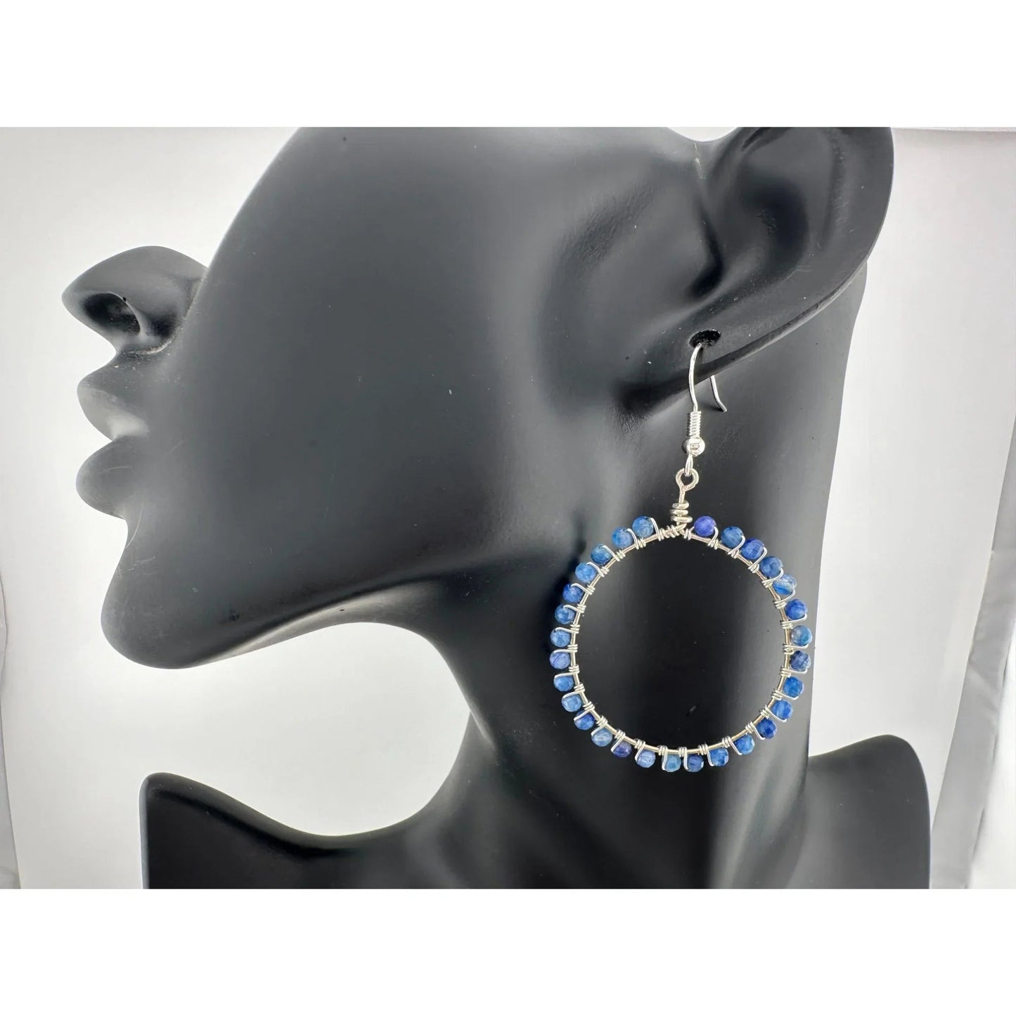 Womens Blue & Silver Hoop Earrings with Green Jewelry Pouch - A+ Stuff - Earrings - A+ Stuff
