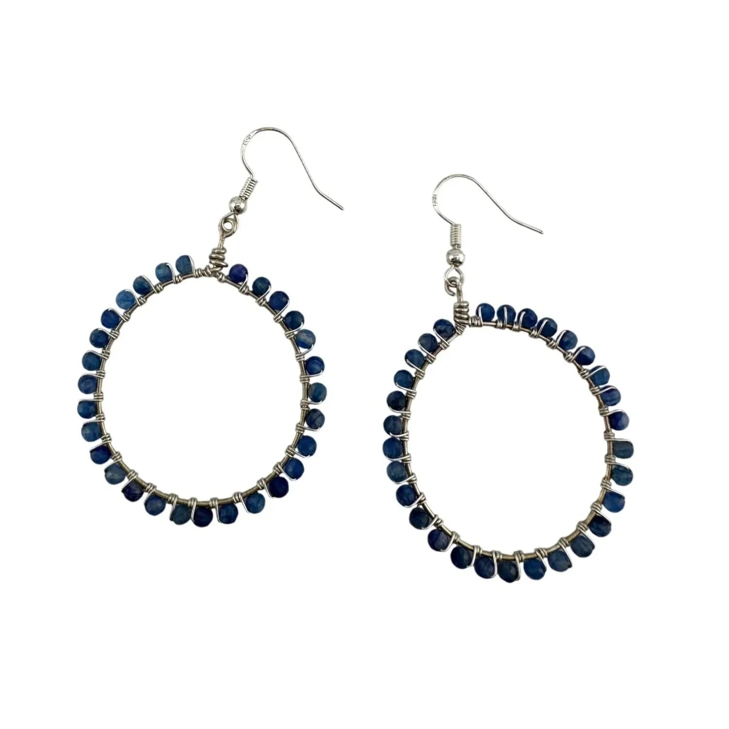 Womens Blue & Silver Hoop Earrings with Green Jewelry Pouch - A+ Stuff - Earrings - A+ Stuff