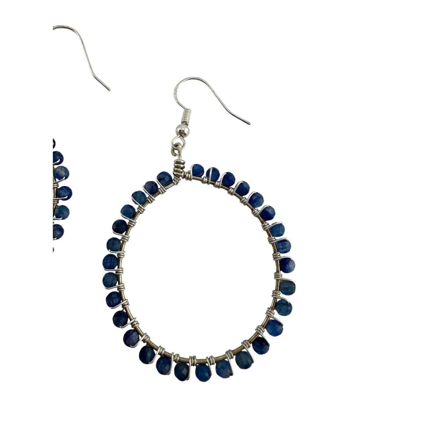 Womens Blue & Silver Hoop Earrings with Green Jewelry Pouch - A+ Stuff - Earrings - A+ Stuff