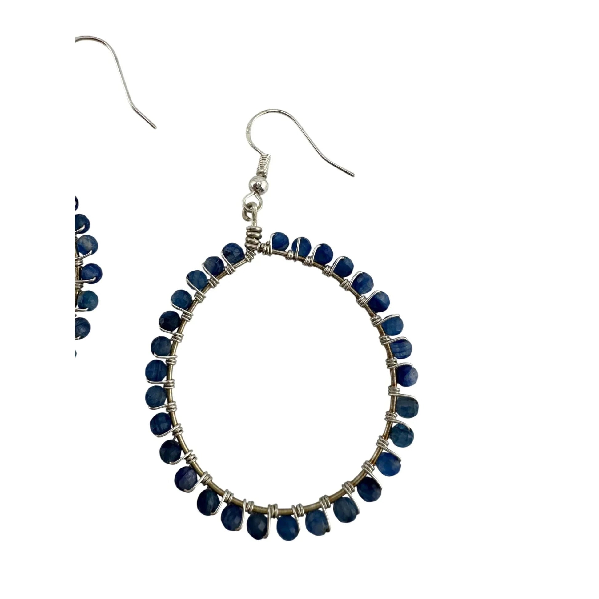 Womens Blue & Silver Hoop Earrings with Green Jewelry Pouch - A+ Stuff - Earrings - A+ Stuff
