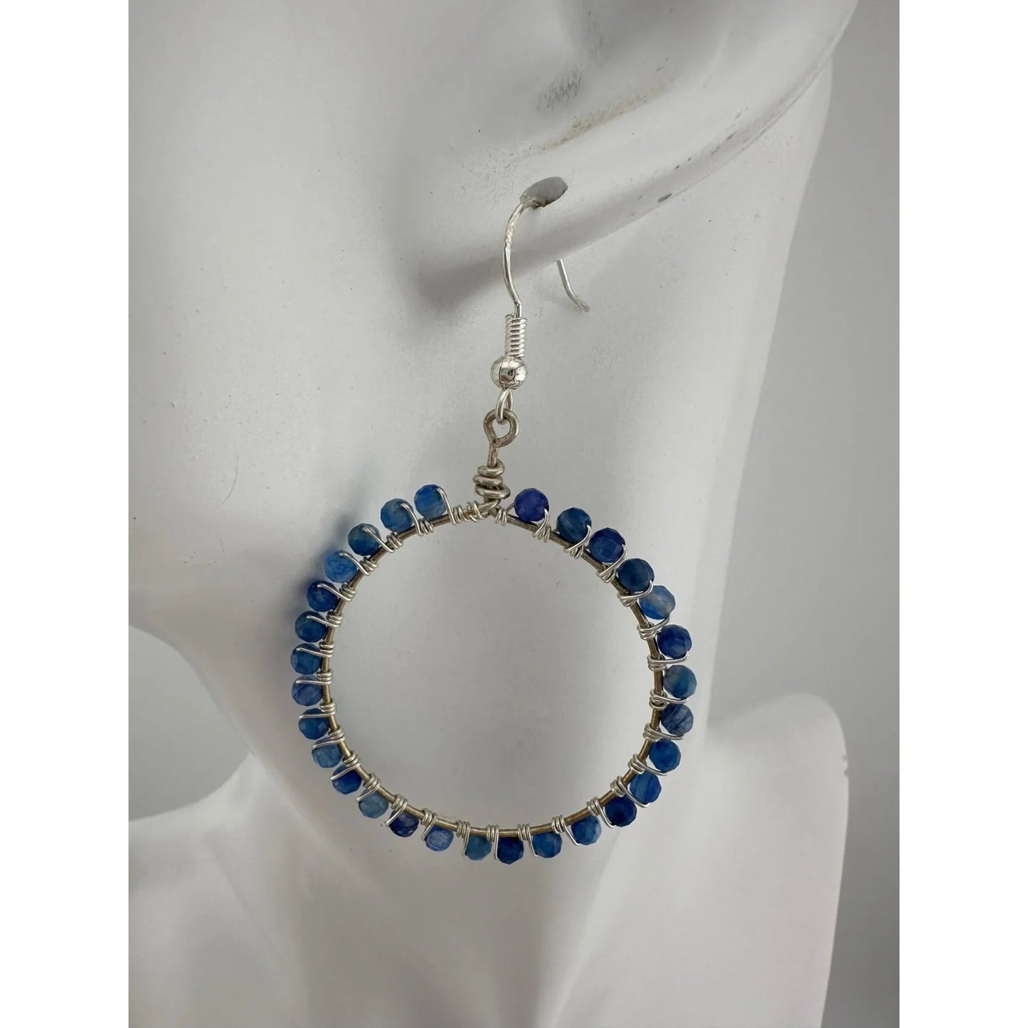 Womens Blue & Silver Hoop Earrings with Green Jewelry Pouch - A+ Stuff - Earrings - A+ Stuff