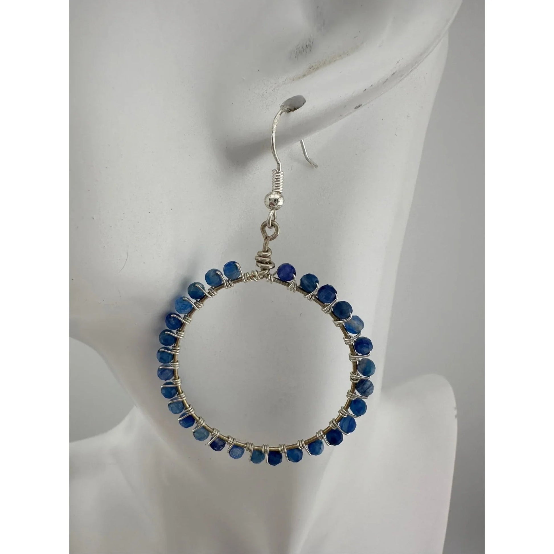 Womens Blue & Silver Hoop Earrings with Green Jewelry Pouch - A+ Stuff - Earrings - A+ Stuff