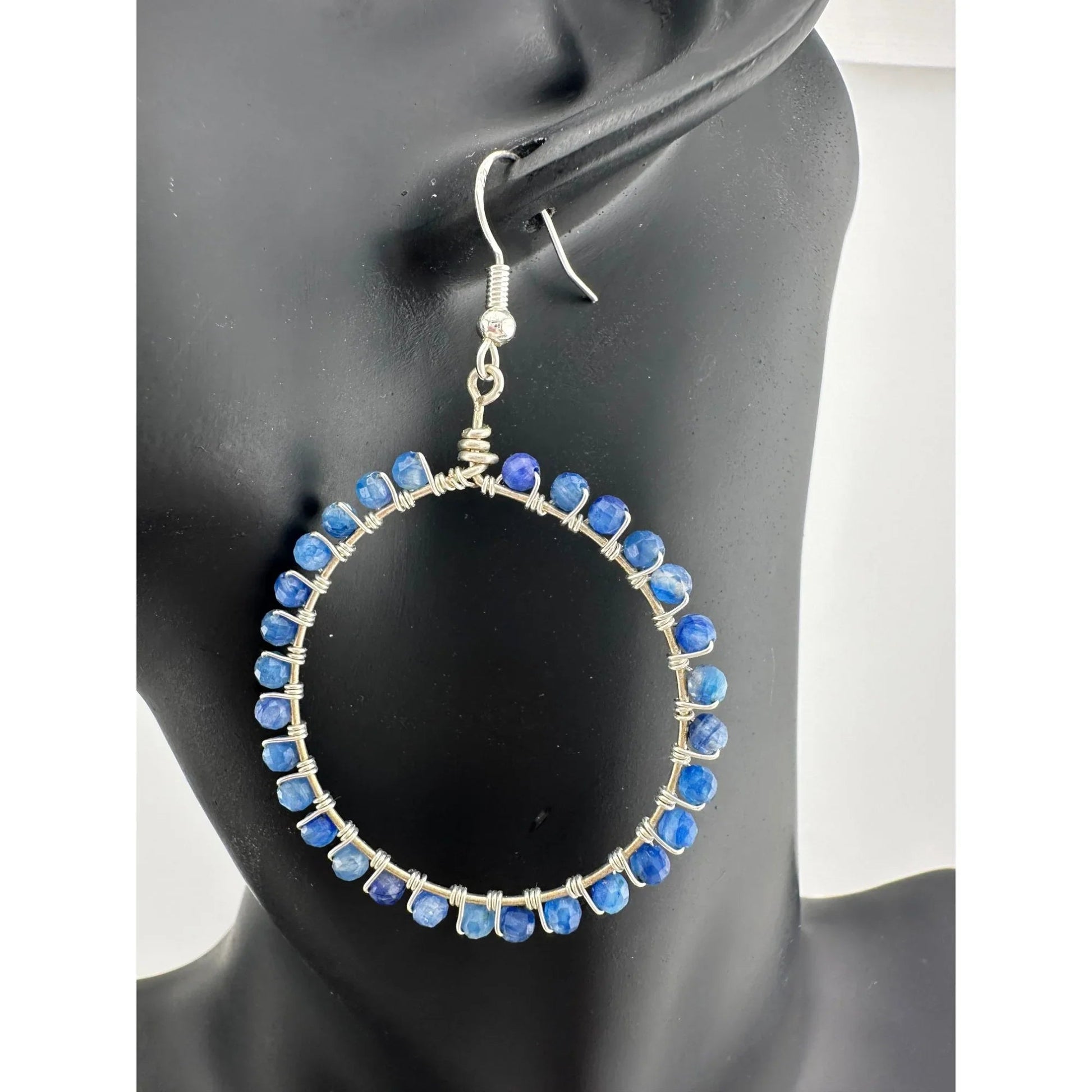 Womens Blue & Silver Hoop Earrings with Green Jewelry Pouch - A+ Stuff - Earrings - A+ Stuff