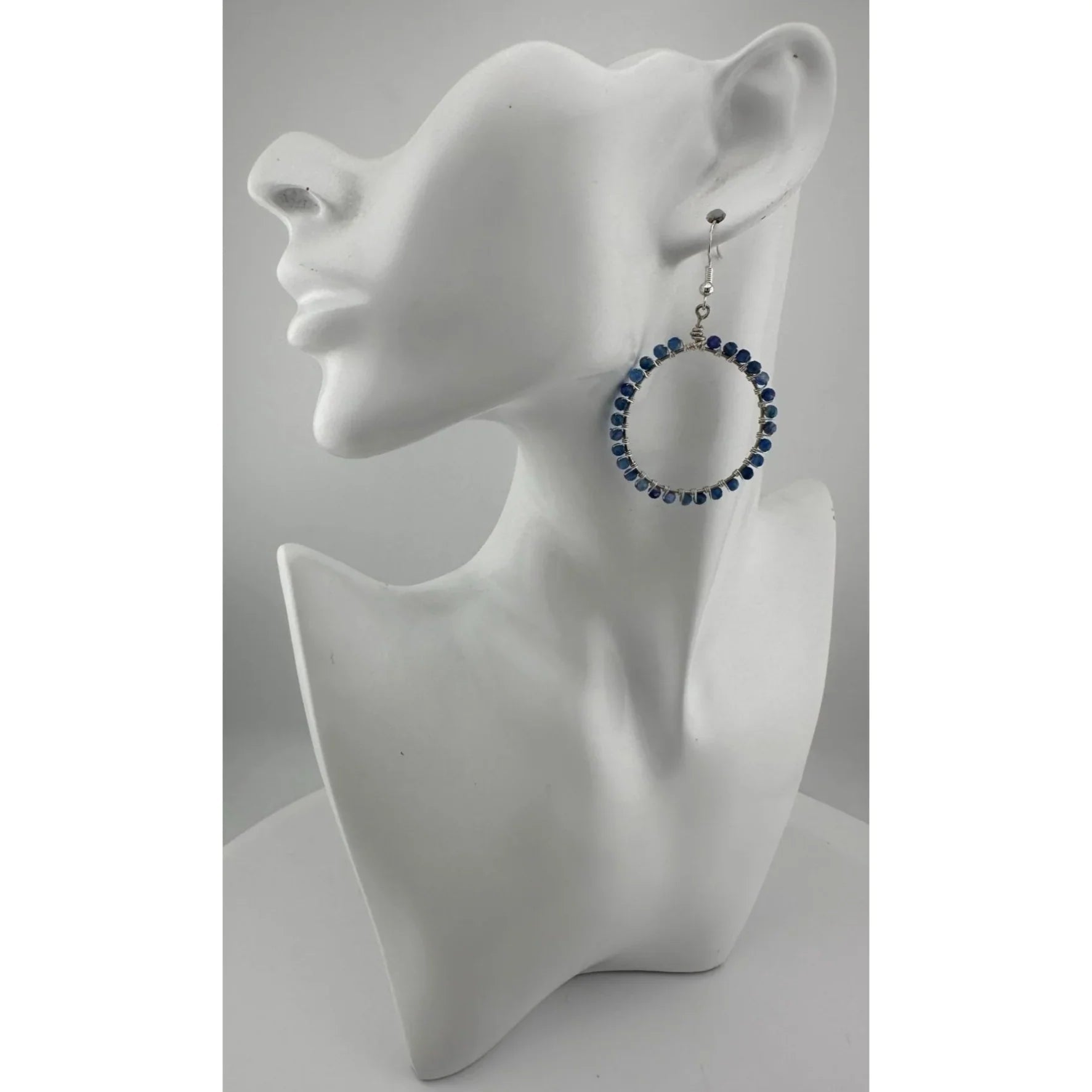 Womens Blue & Silver Hoop Earrings with Green Jewelry Pouch - A+ Stuff - Earrings - A+ Stuff