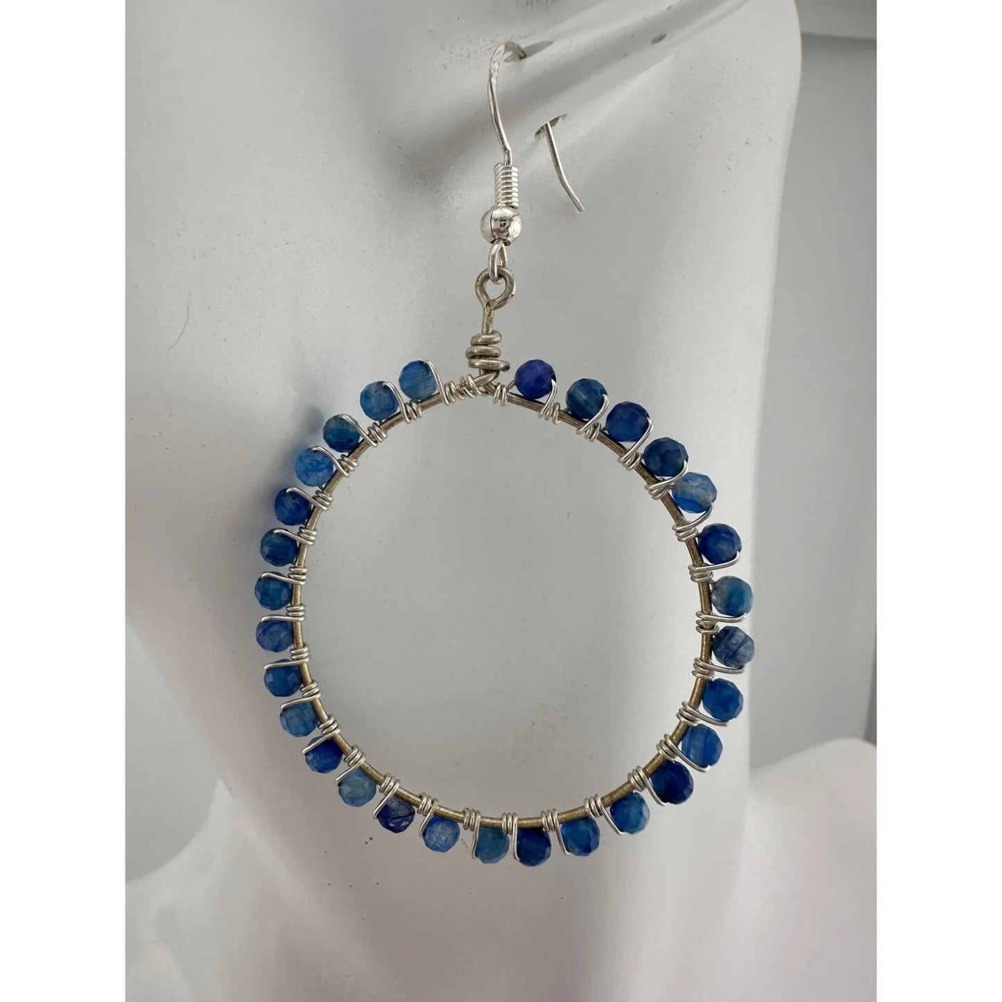 Womens Blue & Silver Hoop Earrings with Green Jewelry Pouch - A+ Stuff - Earrings - A+ Stuff