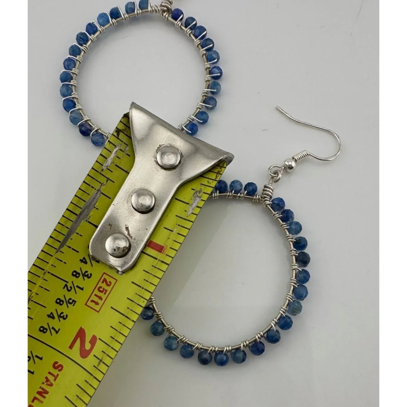 Womens Blue & Silver Hoop Earrings with Green Jewelry Pouch - A+ Stuff - Earrings - A+ Stuff