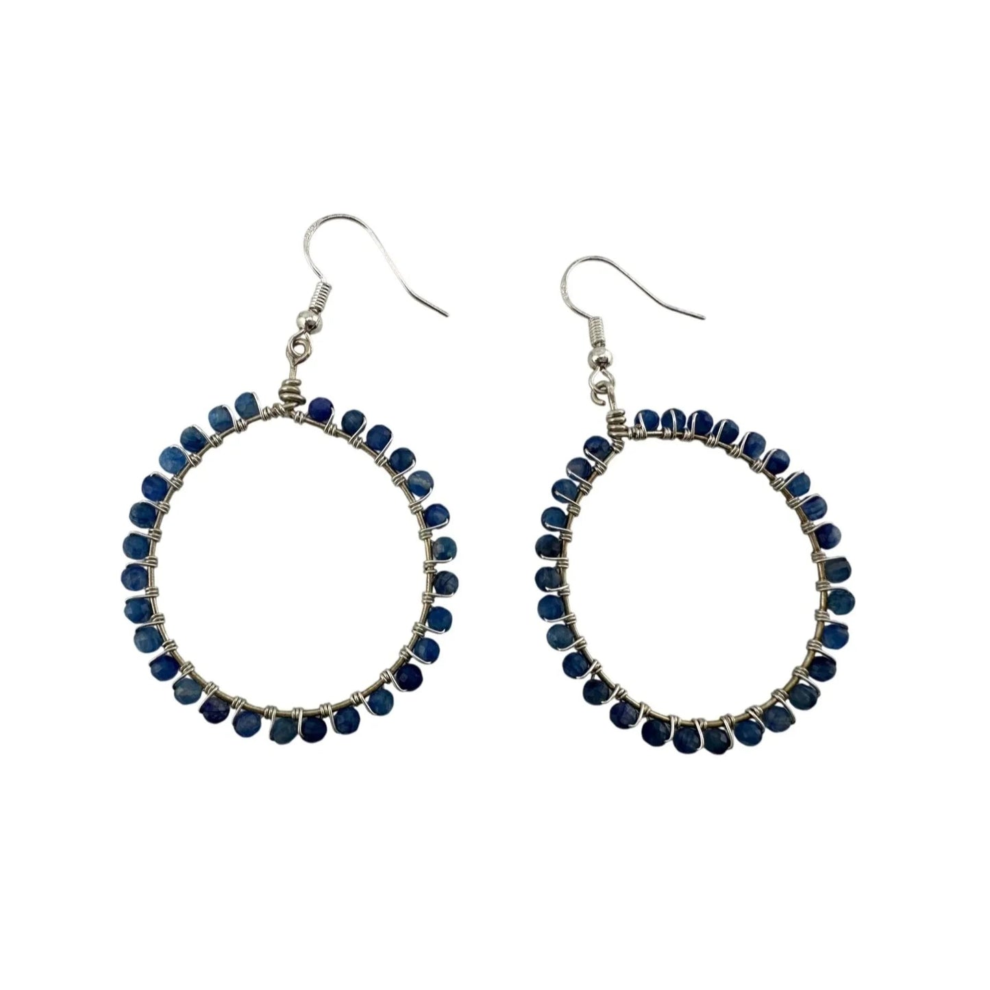 Womens Blue & Silver Hoop Earrings with Green Jewelry Pouch - A+ Stuff - Earrings - A+ Stuff