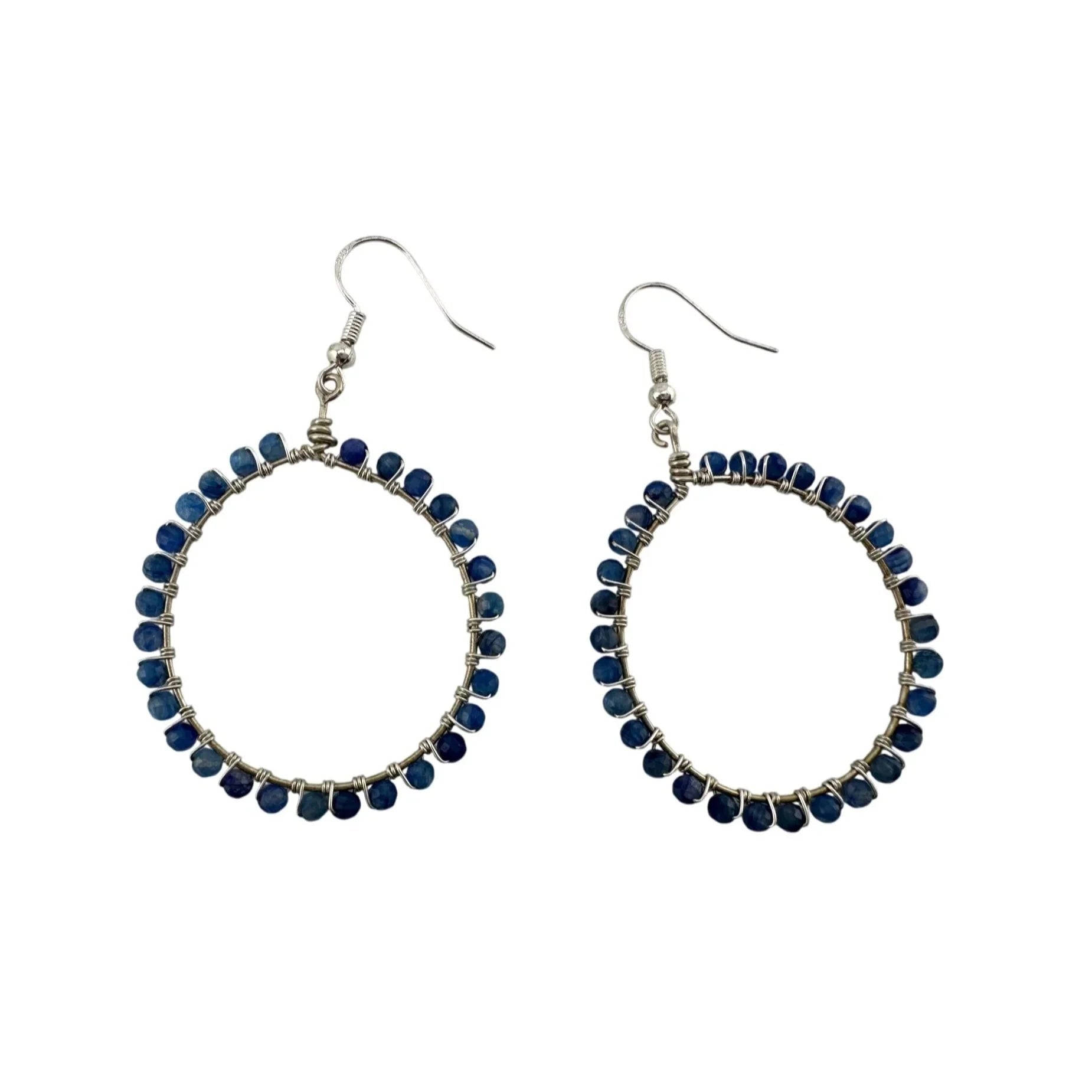 Womens Blue & Silver Hoop Earrings with Green Jewelry Pouch - A+ Stuff - Earrings - A+ Stuff