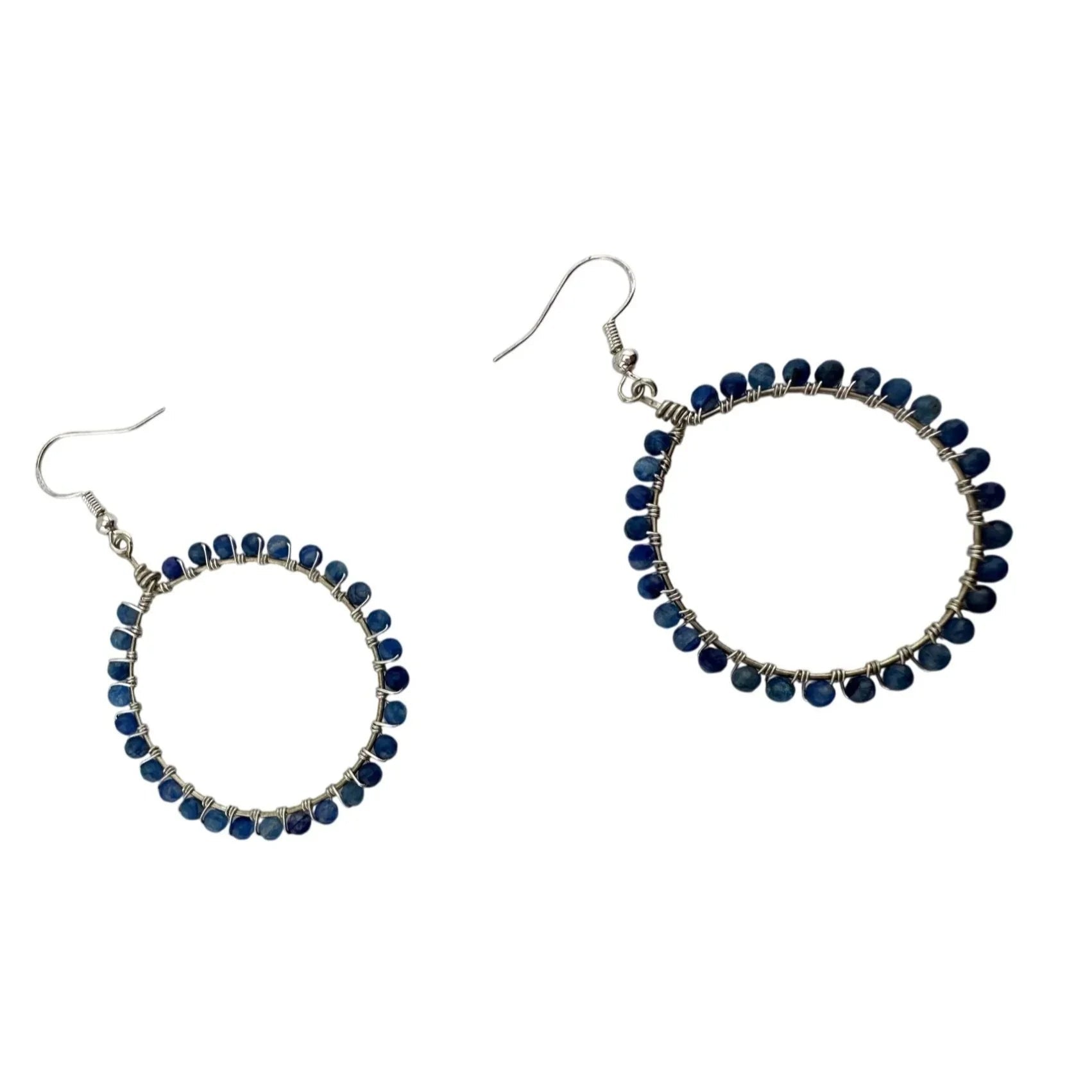 Womens Blue & Silver Hoop Earrings with Green Jewelry Pouch - A+ Stuff - Earrings - A+ Stuff