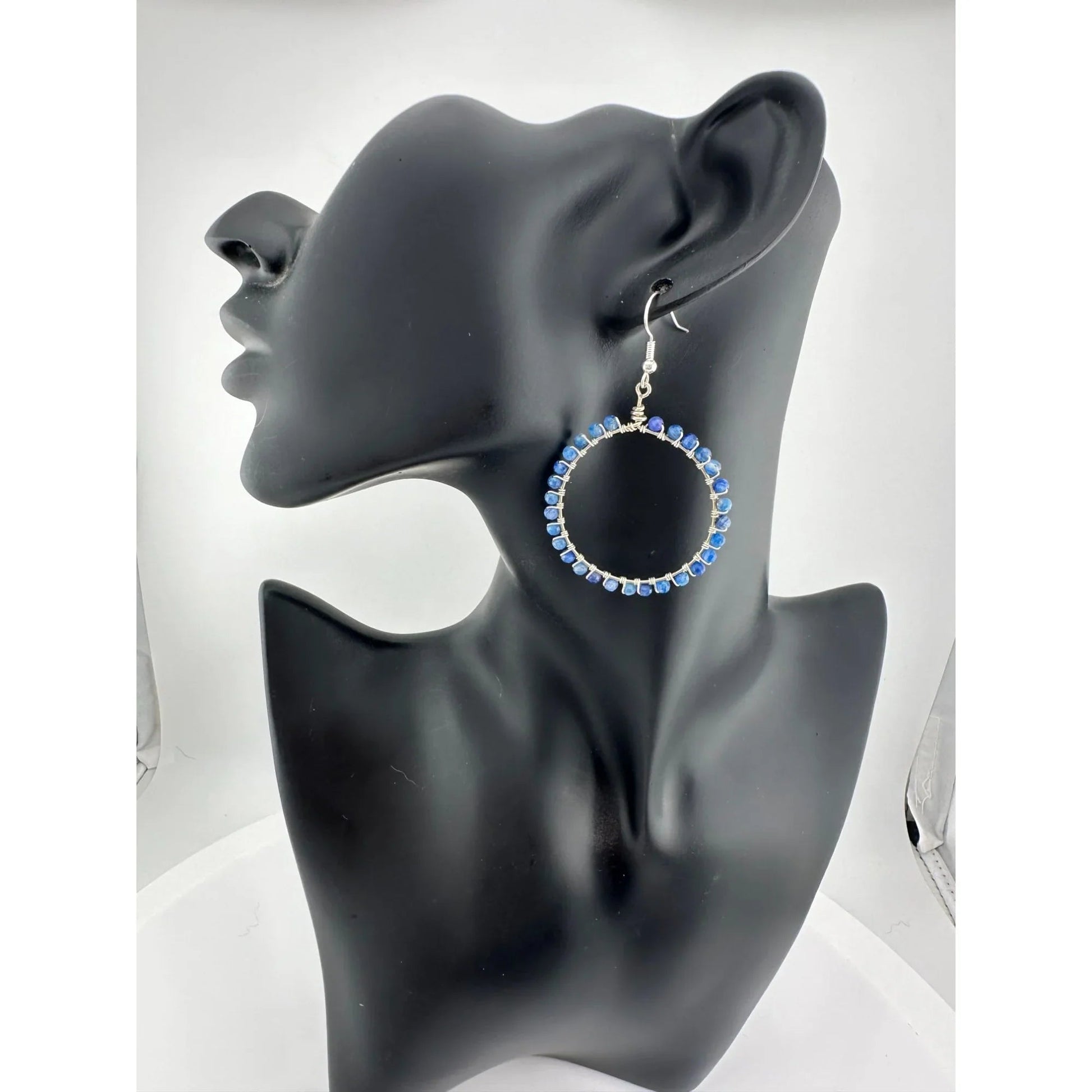 Womens Blue & Silver Hoop Earrings with Green Jewelry Pouch - A+ Stuff - Earrings - A+ Stuff