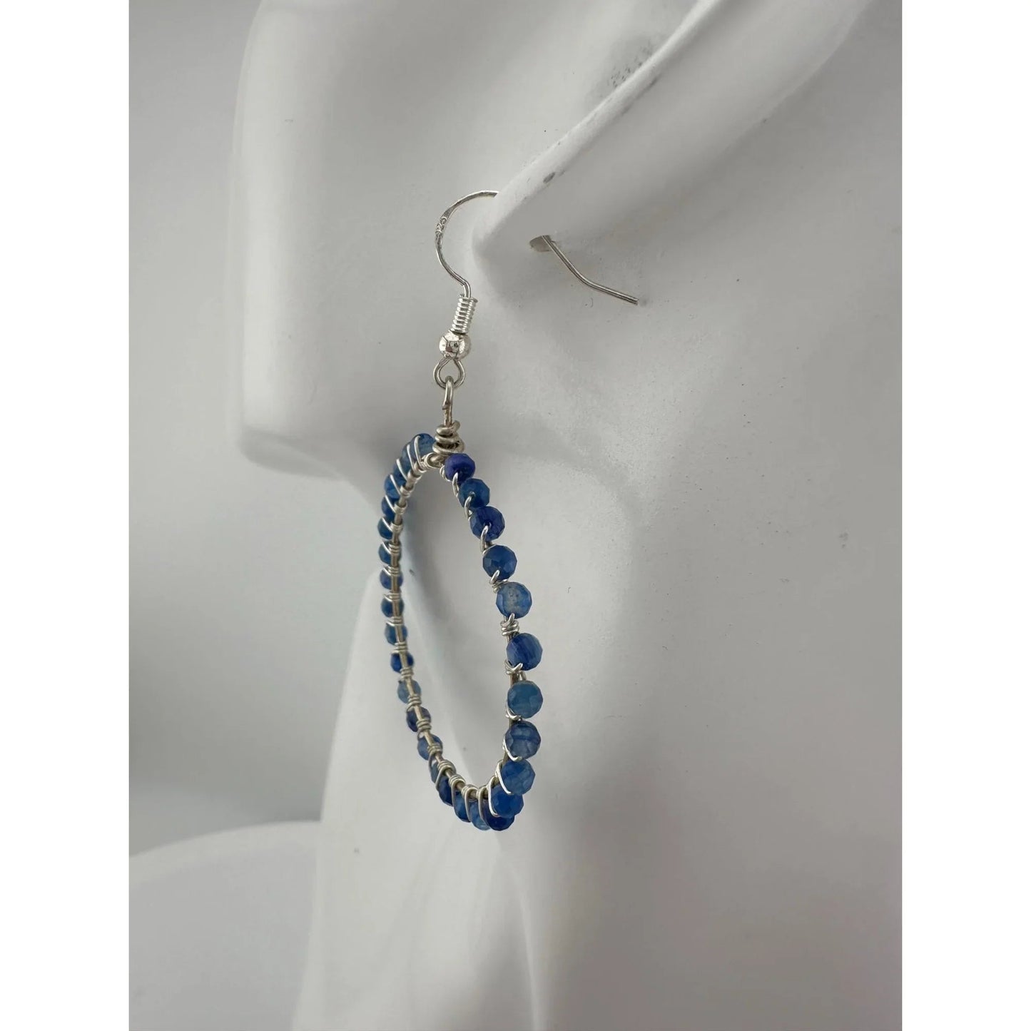 Womens Blue & Silver Hoop Earrings with Green Jewelry Pouch - A+ Stuff - Earrings - A+ Stuff