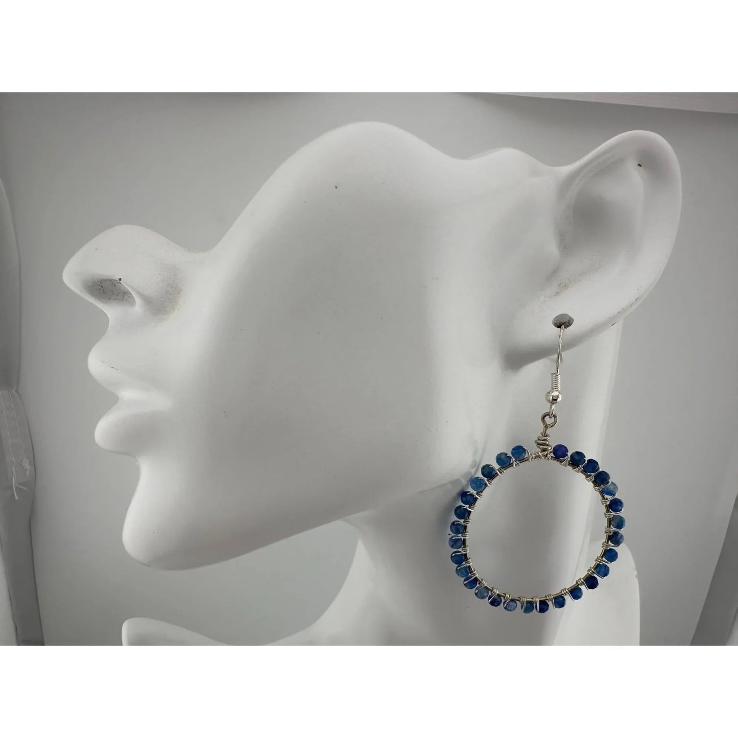 Womens Blue & Silver Hoop Earrings with Green Jewelry Pouch - A+ Stuff - Earrings - A+ Stuff