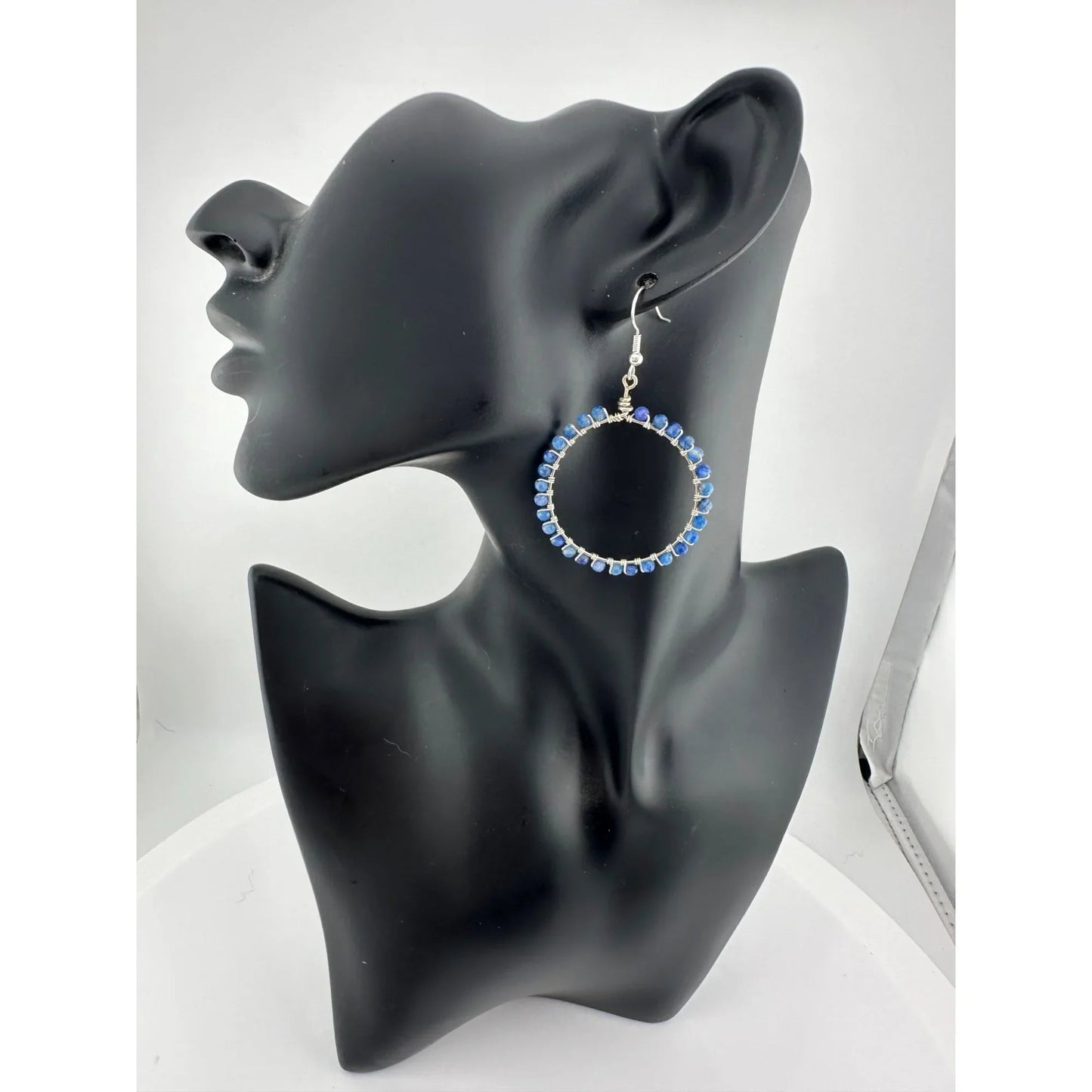 Womens Blue & Silver Hoop Earrings with Green Jewelry Pouch - A+ Stuff - Earrings - A+ Stuff