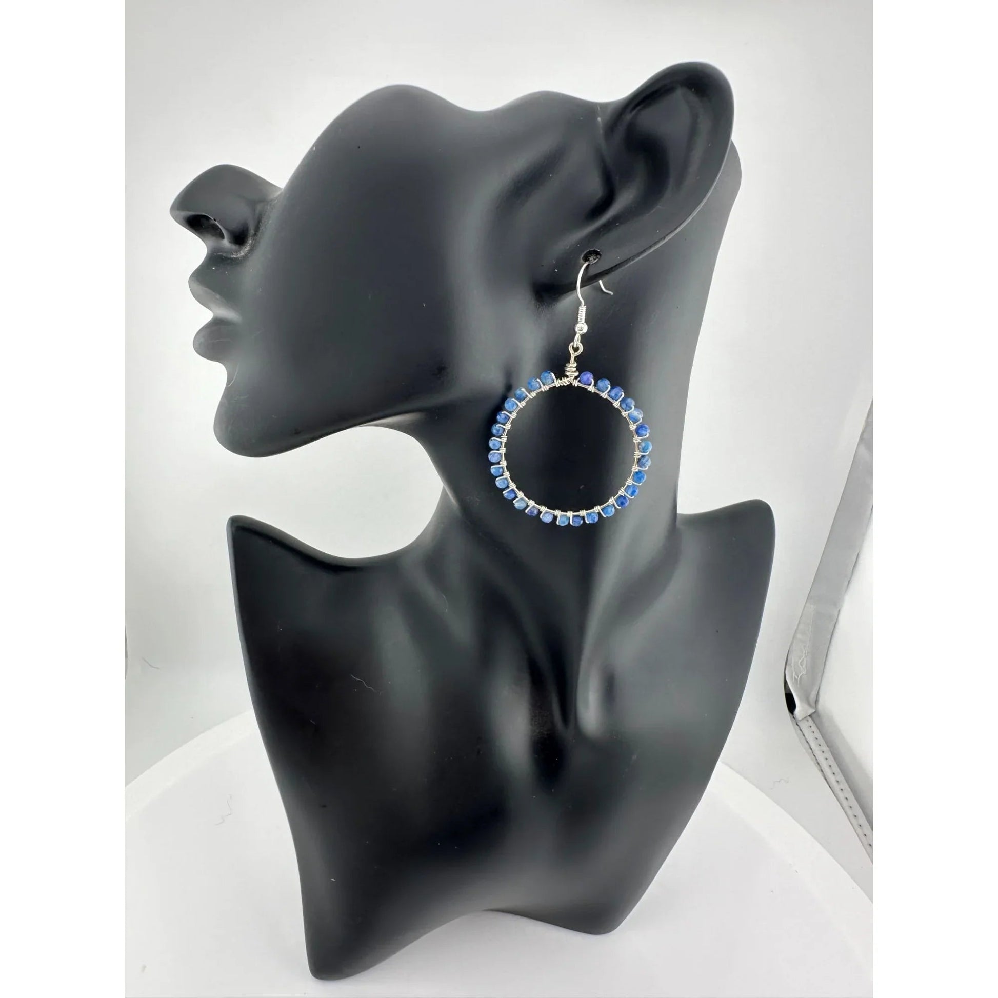 Womens Blue & Silver Hoop Earrings with Green Jewelry Pouch - A+ Stuff - Earrings - A+ Stuff