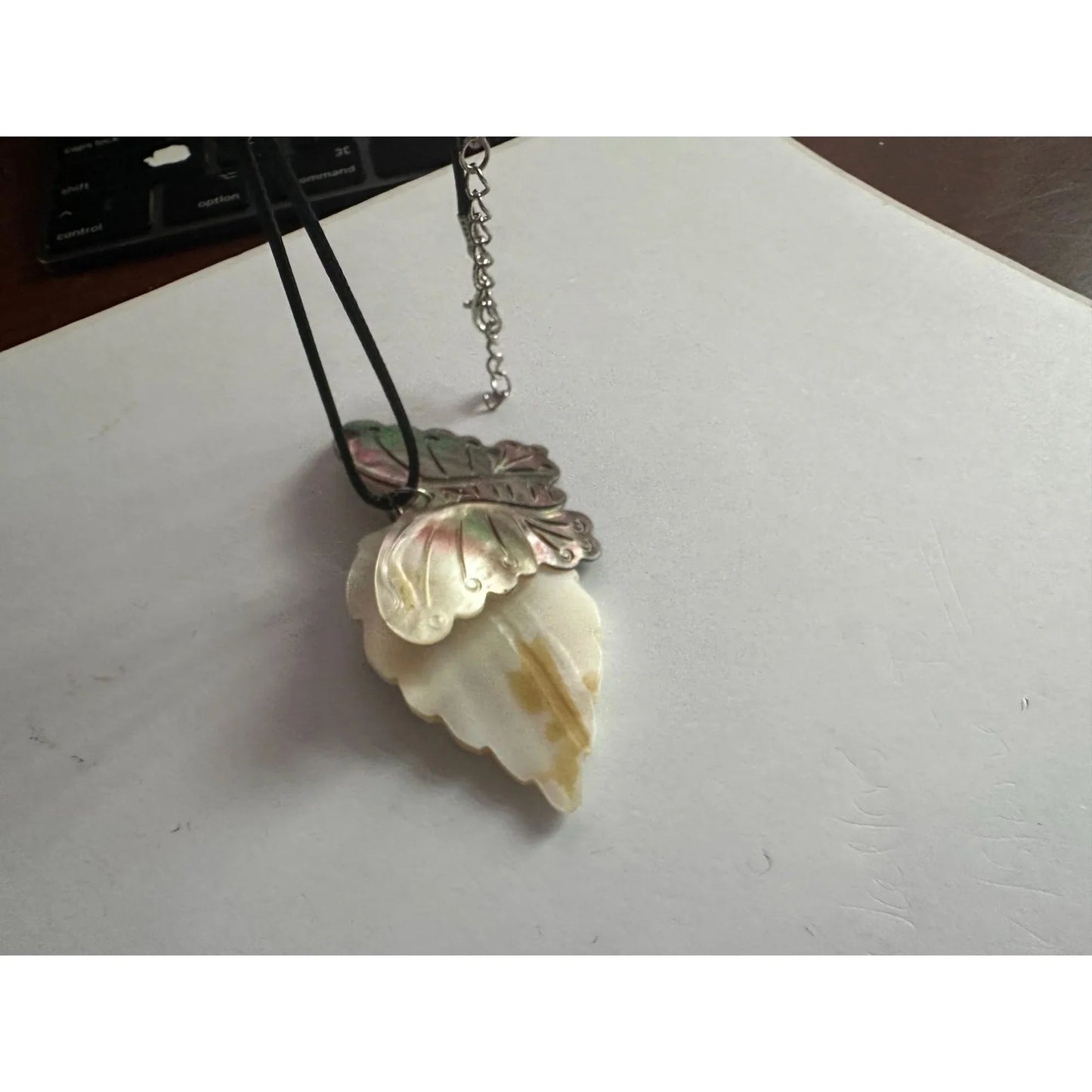Women's Carved Shell Butterfly and Leaf Pendant Necklace - A+ Stuff - Necklace - A+ Stuff