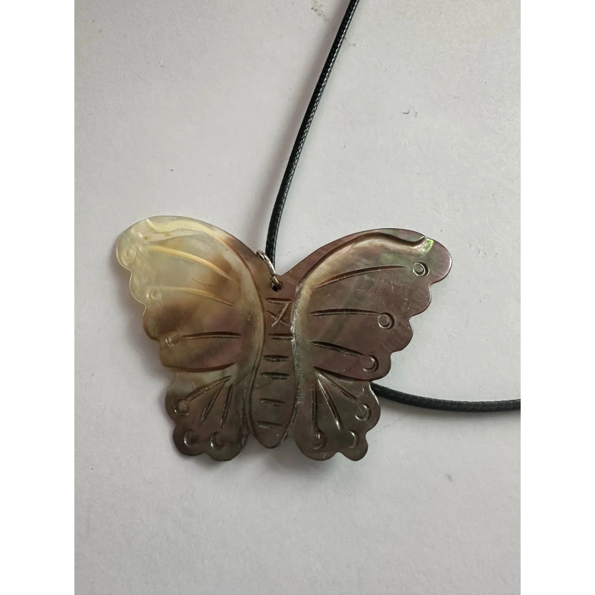 Women's Carved Shell Butterfly and Leaf Pendant Necklace - A+ Stuff - Necklace - A+ Stuff