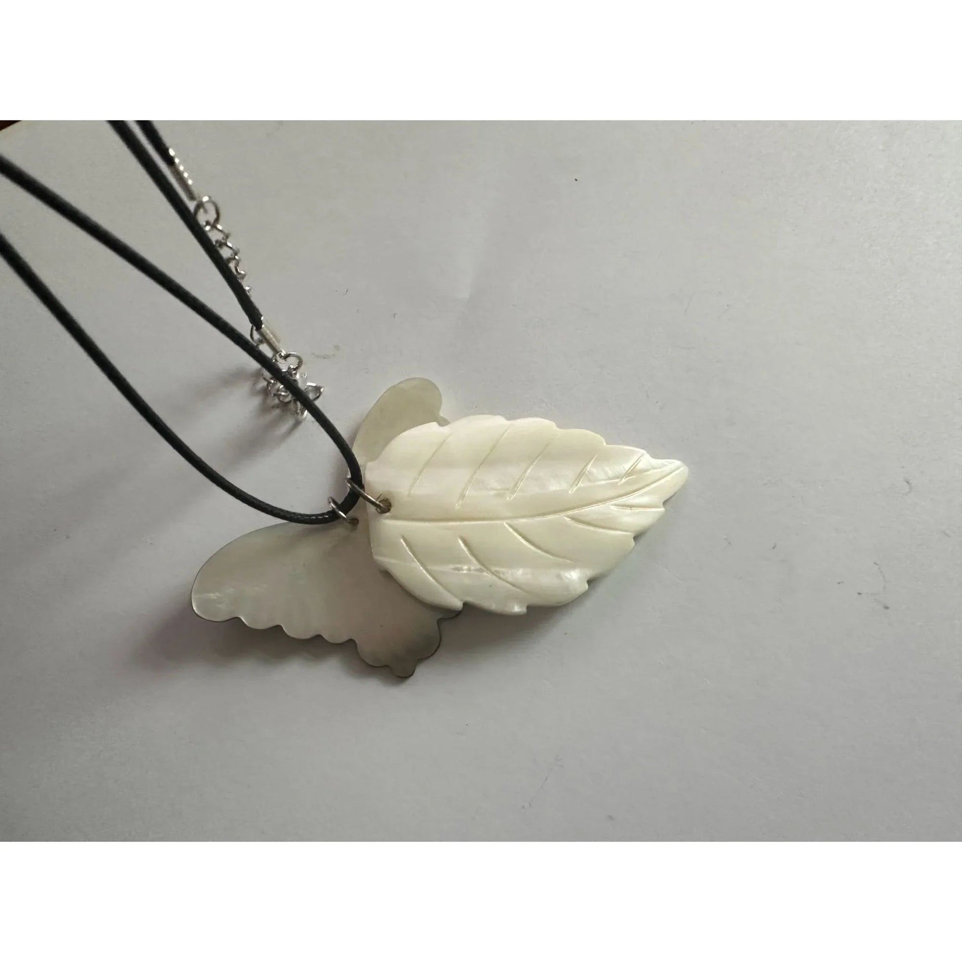 Women's Carved Shell Butterfly and Leaf Pendant Necklace - A+ Stuff - Necklace - A+ Stuff
