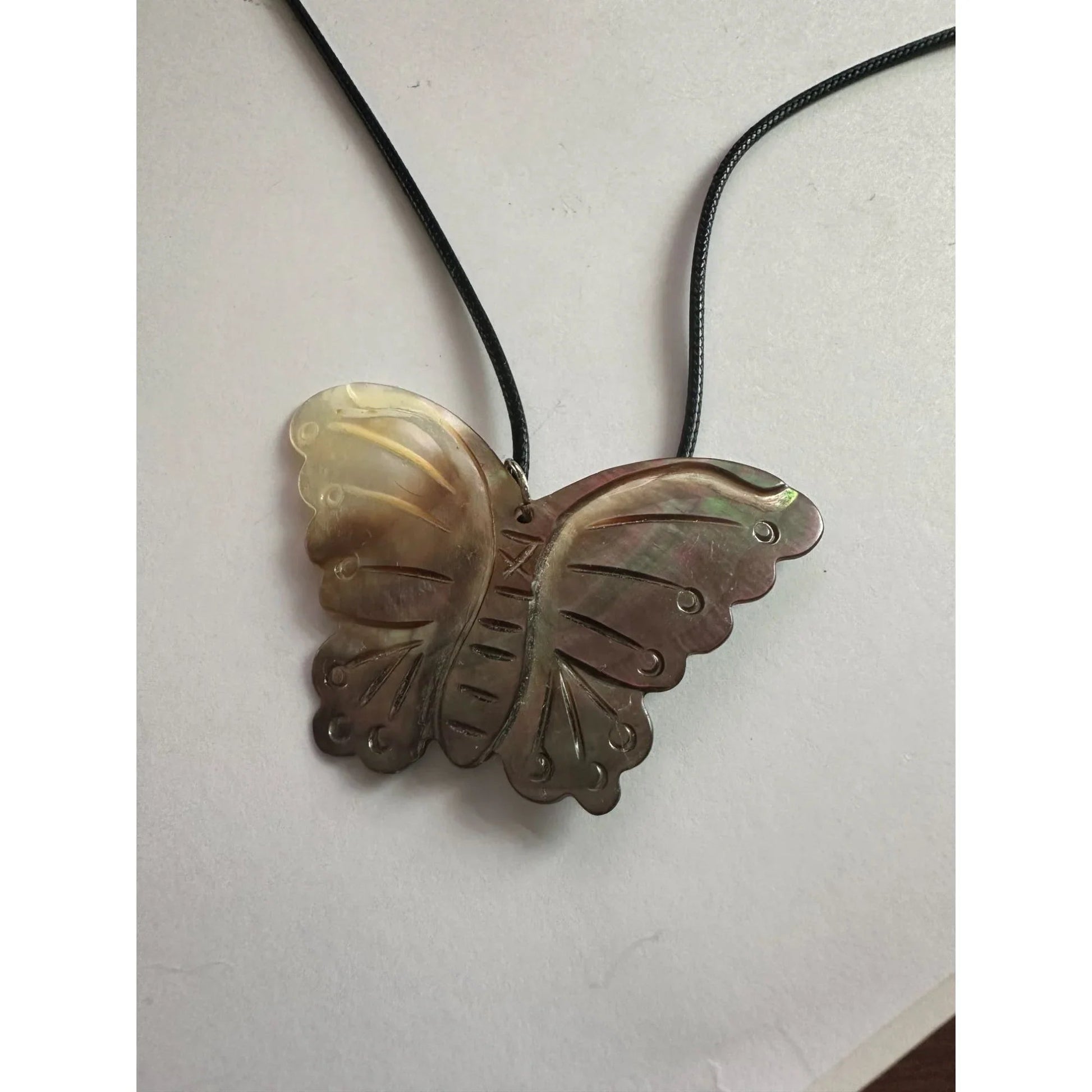 Women's Carved Shell Butterfly and Leaf Pendant Necklace - A+ Stuff - Necklace - A+ Stuff