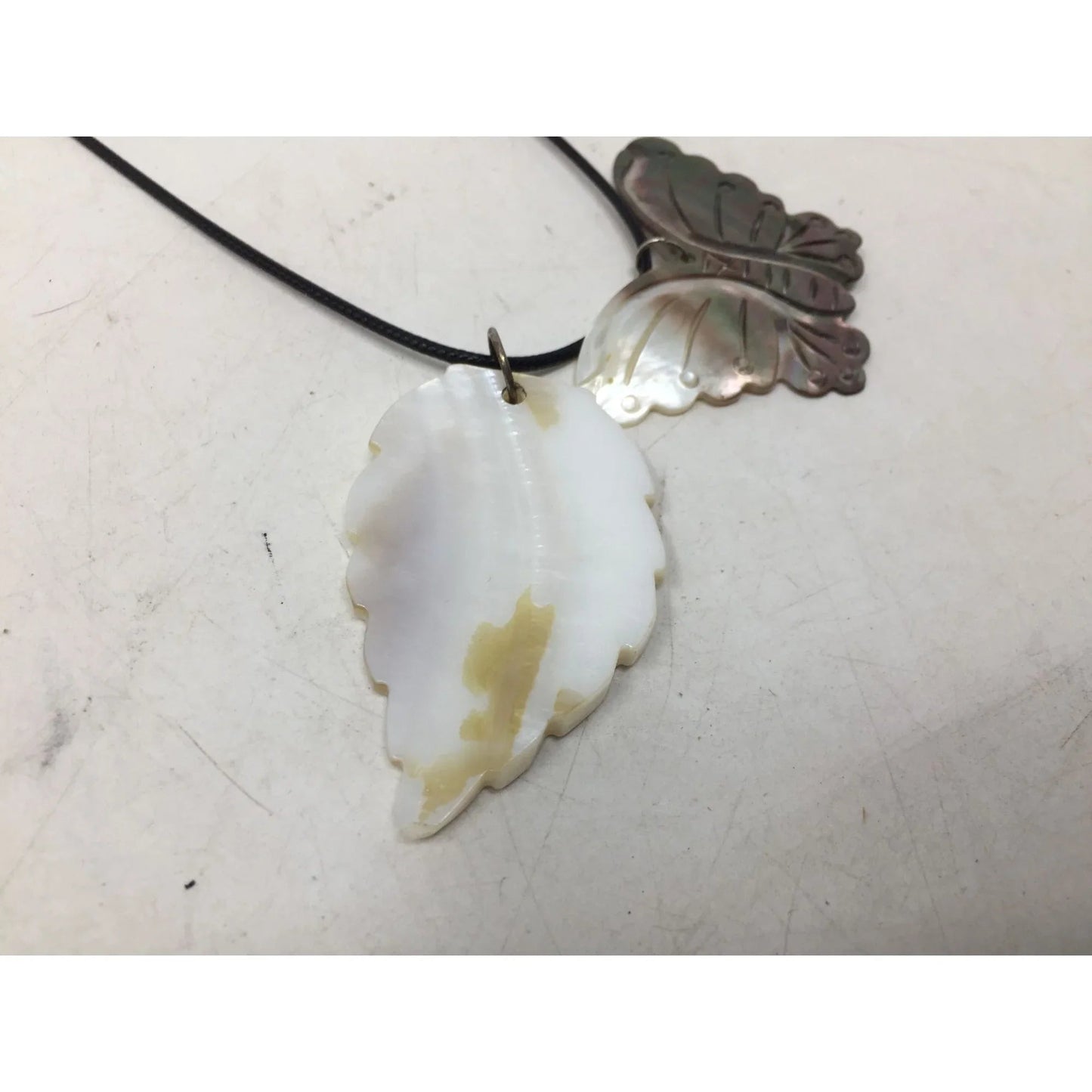 Women's Carved Shell Butterfly and Leaf Pendant Necklace - A+ Stuff - Necklace - A+ Stuff