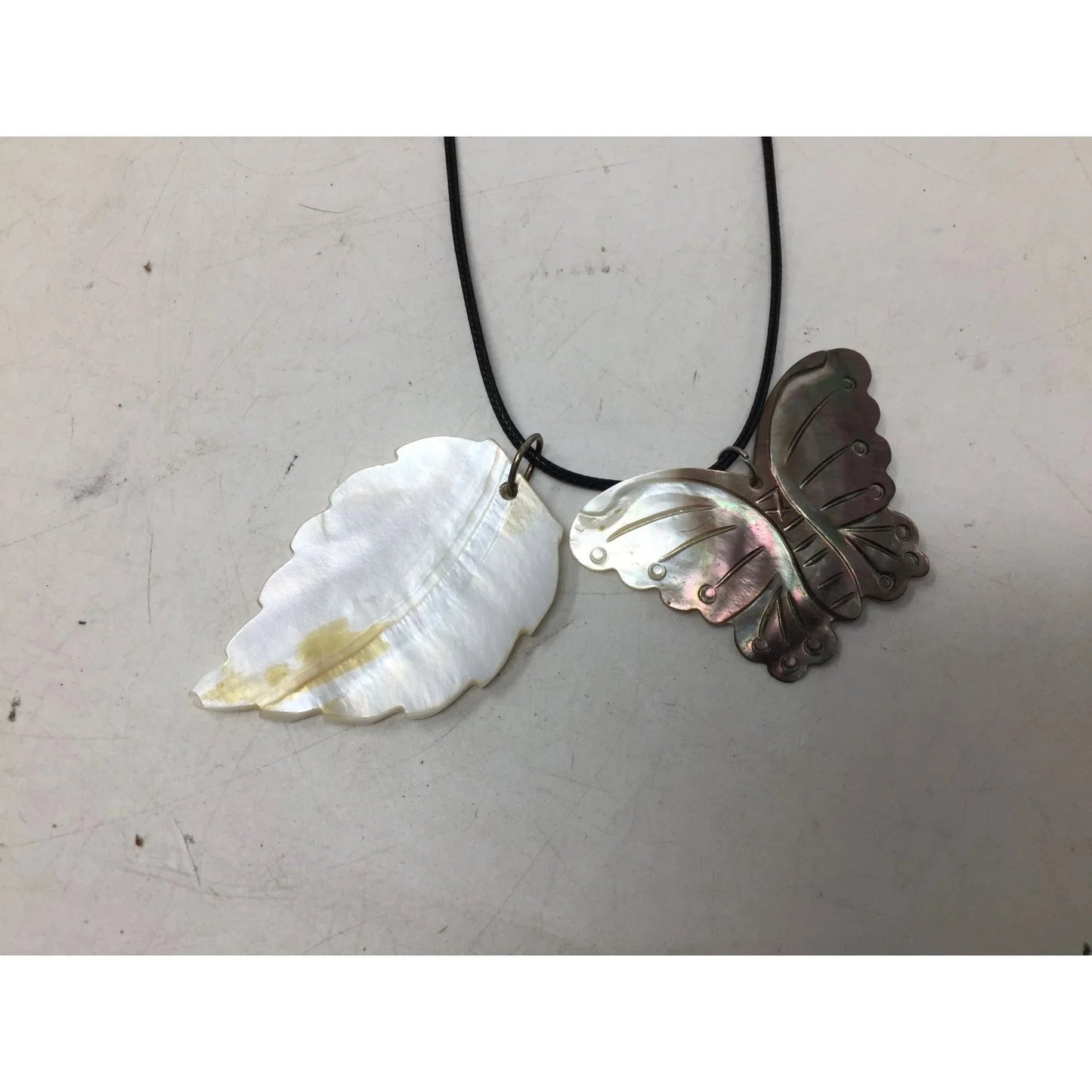 Women's Carved Shell Butterfly and Leaf Pendant Necklace - A+ Stuff - Necklace - A+ Stuff