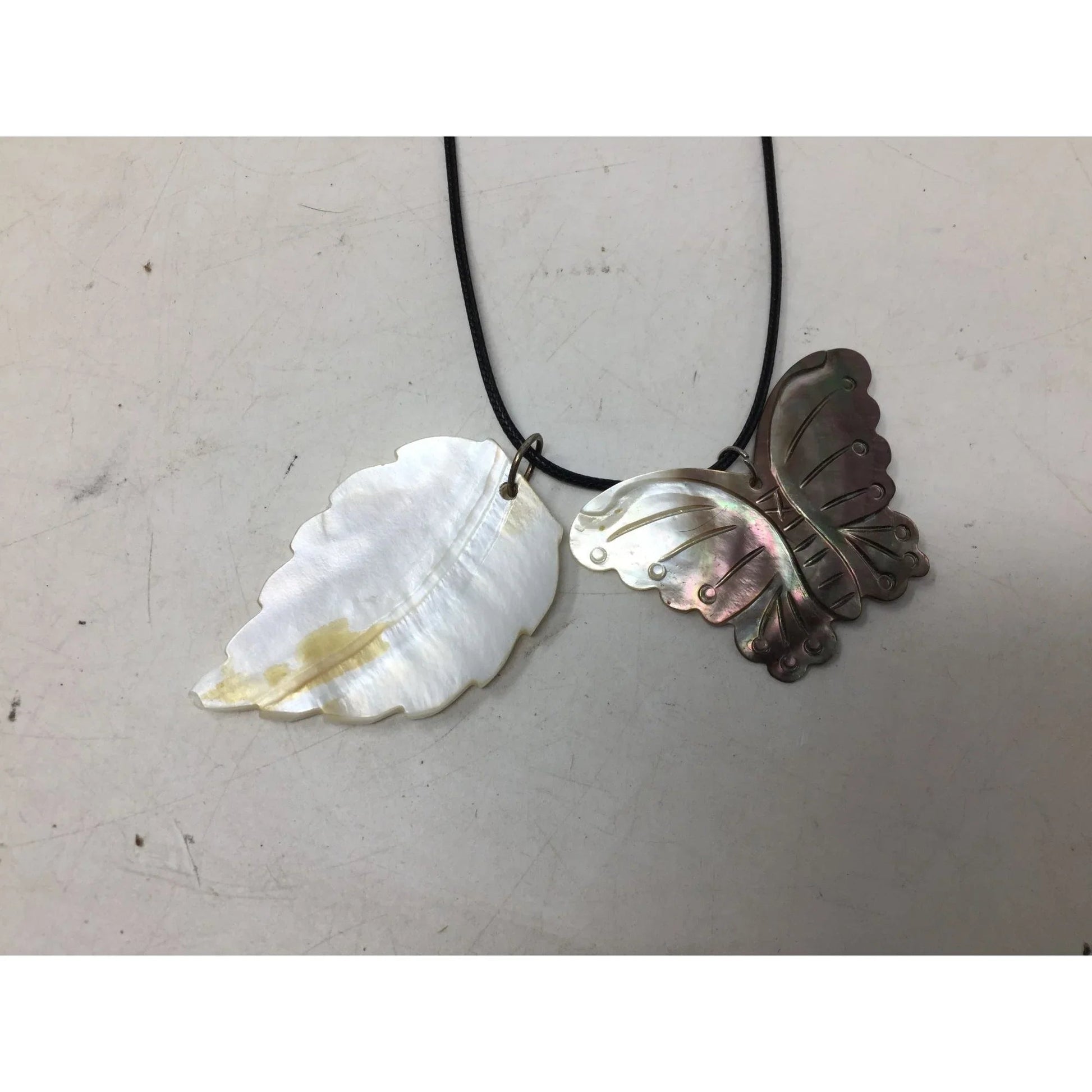 Women's Carved Shell Butterfly and Leaf Pendant Necklace - A+ Stuff - Necklace - A+ Stuff