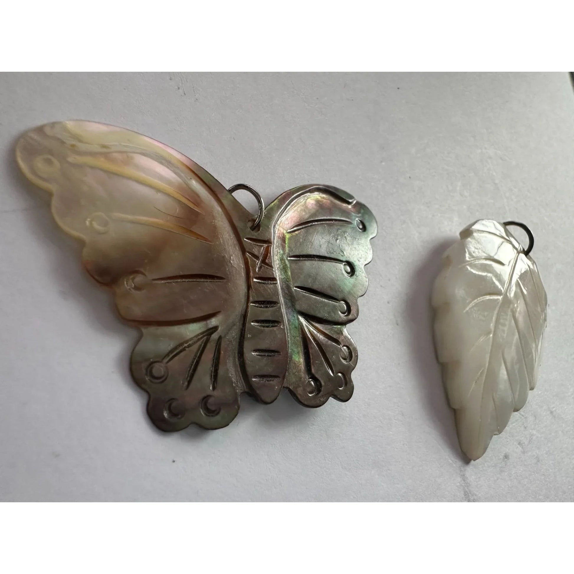Women's Carved Shell Butterfly and Leaf Pendant Necklace - A+ Stuff - Necklace - A+ Stuff