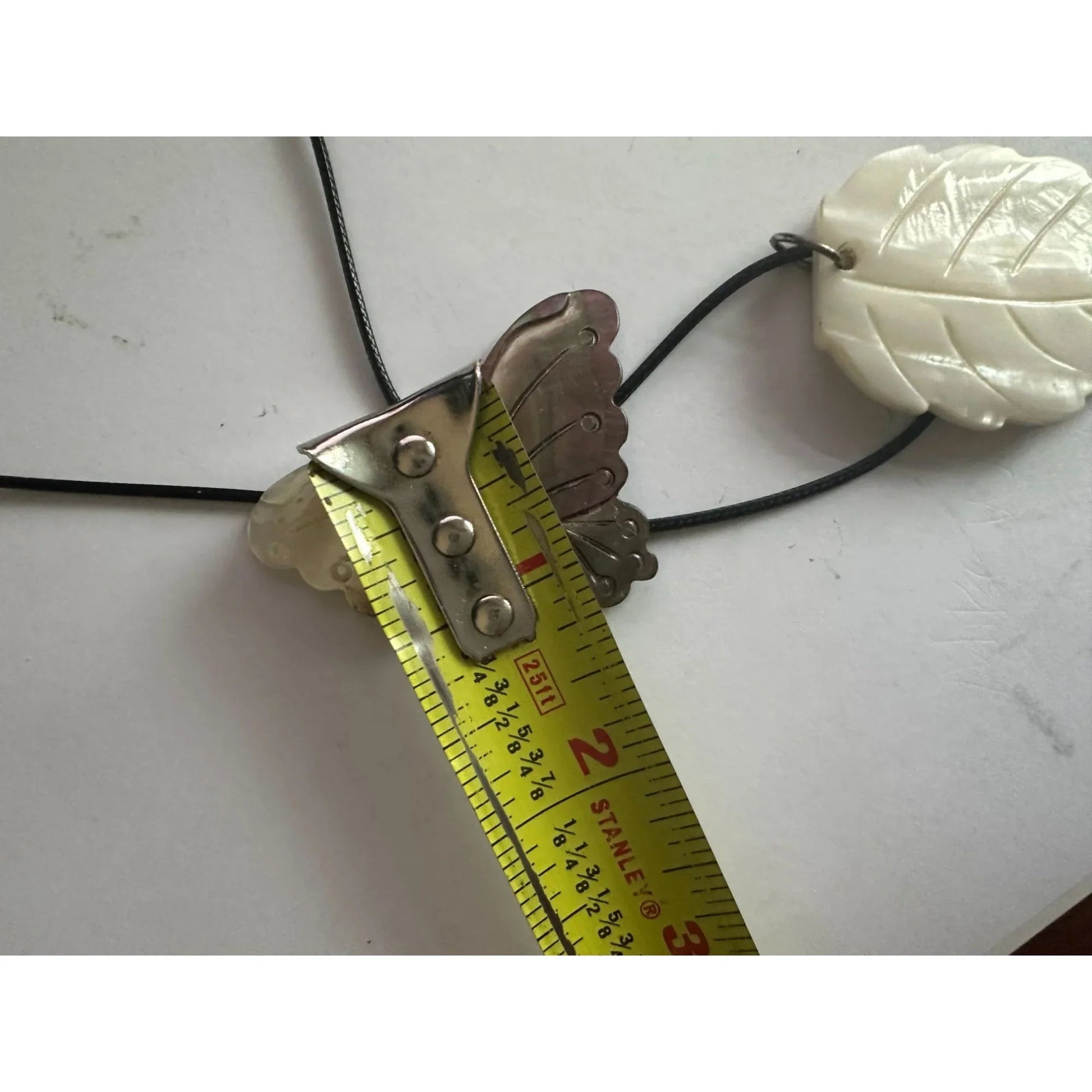 Women's Carved Shell Butterfly and Leaf Pendant Necklace - A+ Stuff - Necklace - A+ Stuff