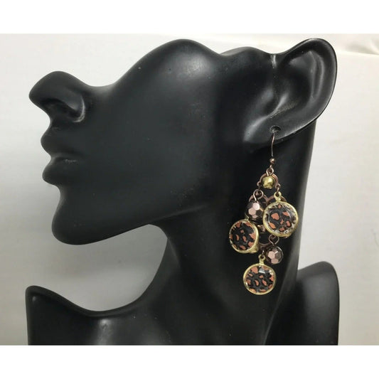 Women's Cheetah Print Gold Tone Dangle Earrings - A+ Stuff - earrings - A+ Stuff