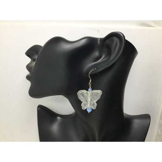 Women's Clear Butterfly Dangle Earrings with Blue Beads - A+ Stuff - Earrings - A+ Stuff