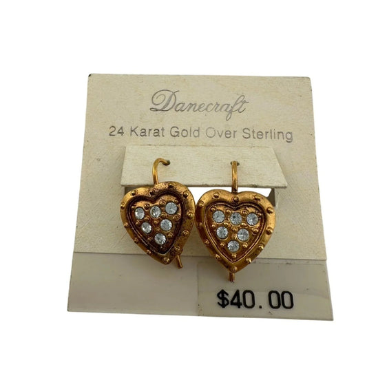 Women's Danecraft 24 Karat Gold Over Sterling Heart Shaped Earrings with Tags - danecraft - Earrings - A+ Stuff