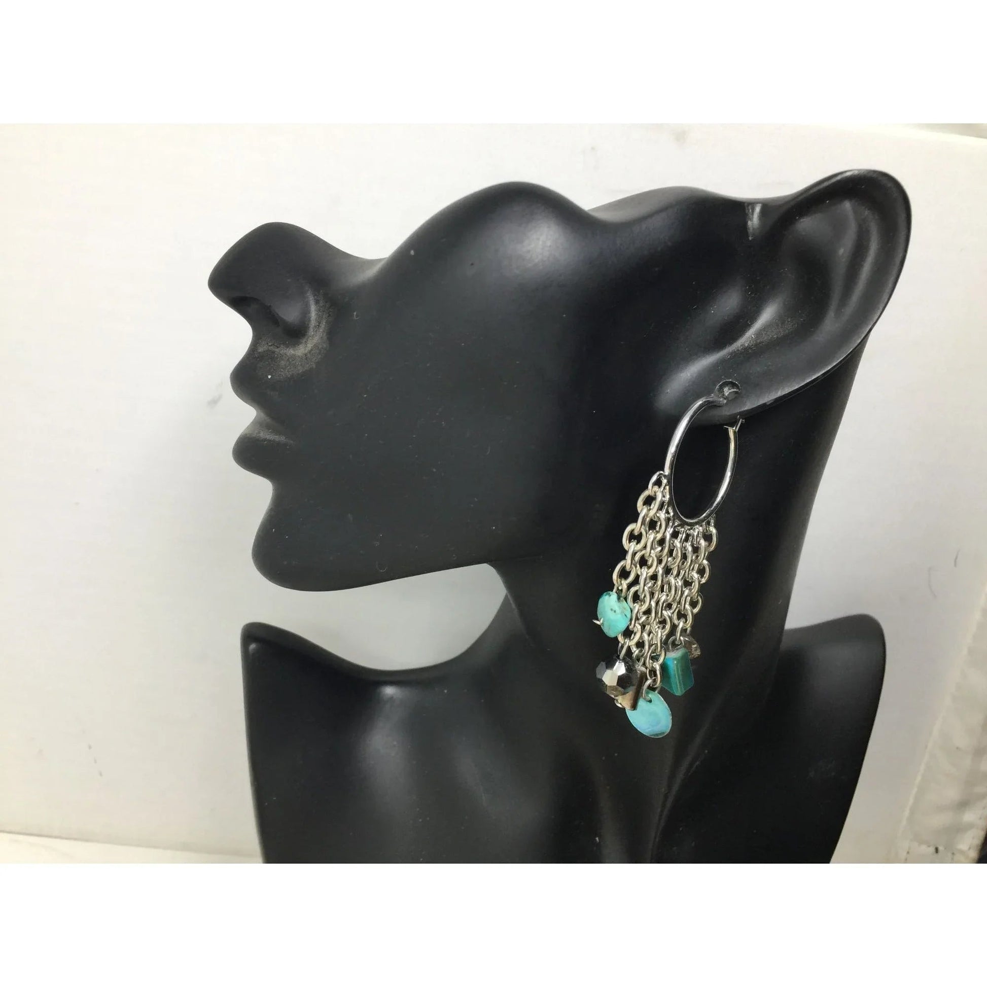 Women's Dangle Chandelier Hoop Earrings with Blue and Brown Beads - A+ Stuff - Earrings - A+ Stuff