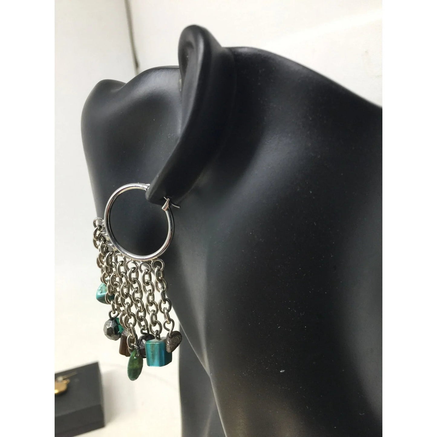 Women's Dangle Chandelier Hoop Earrings with Blue and Brown Beads - A+ Stuff - Earrings - A+ Stuff
