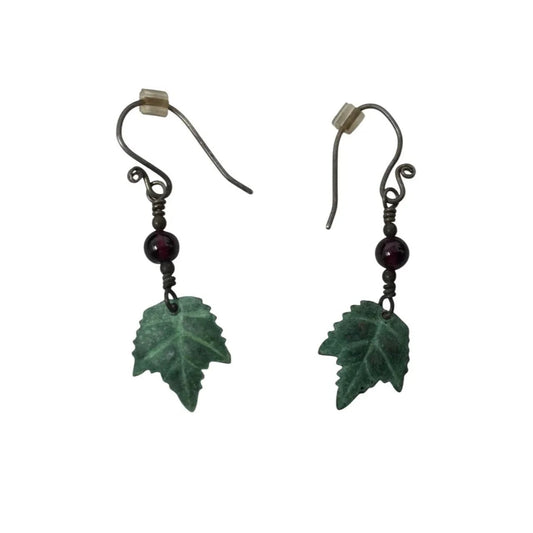 Women's Dangle Silver and Green Leaf Earrings - A+ Stuff - earrings - A+ Stuff