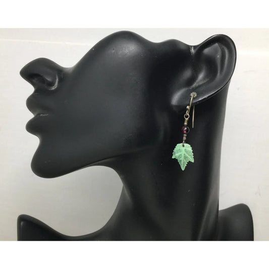 Women's Dangle Silver and Green Leaf Earrings - A+ Stuff - earrings - A+ Stuff